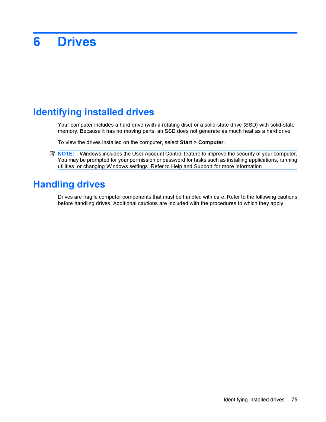 HP 8440P manual Drives, Identifying installed drives, Handling drives 