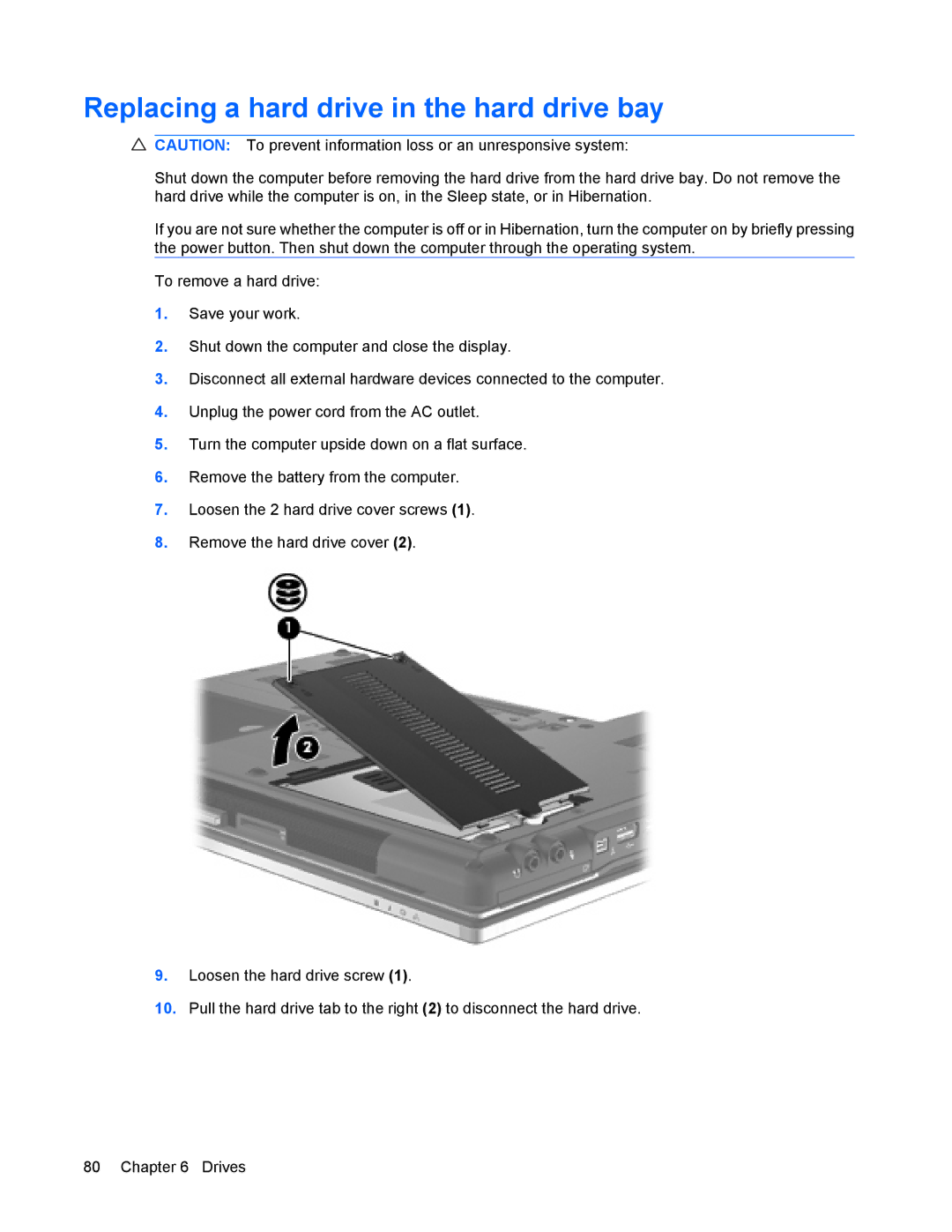 HP 8440P manual Replacing a hard drive in the hard drive bay 