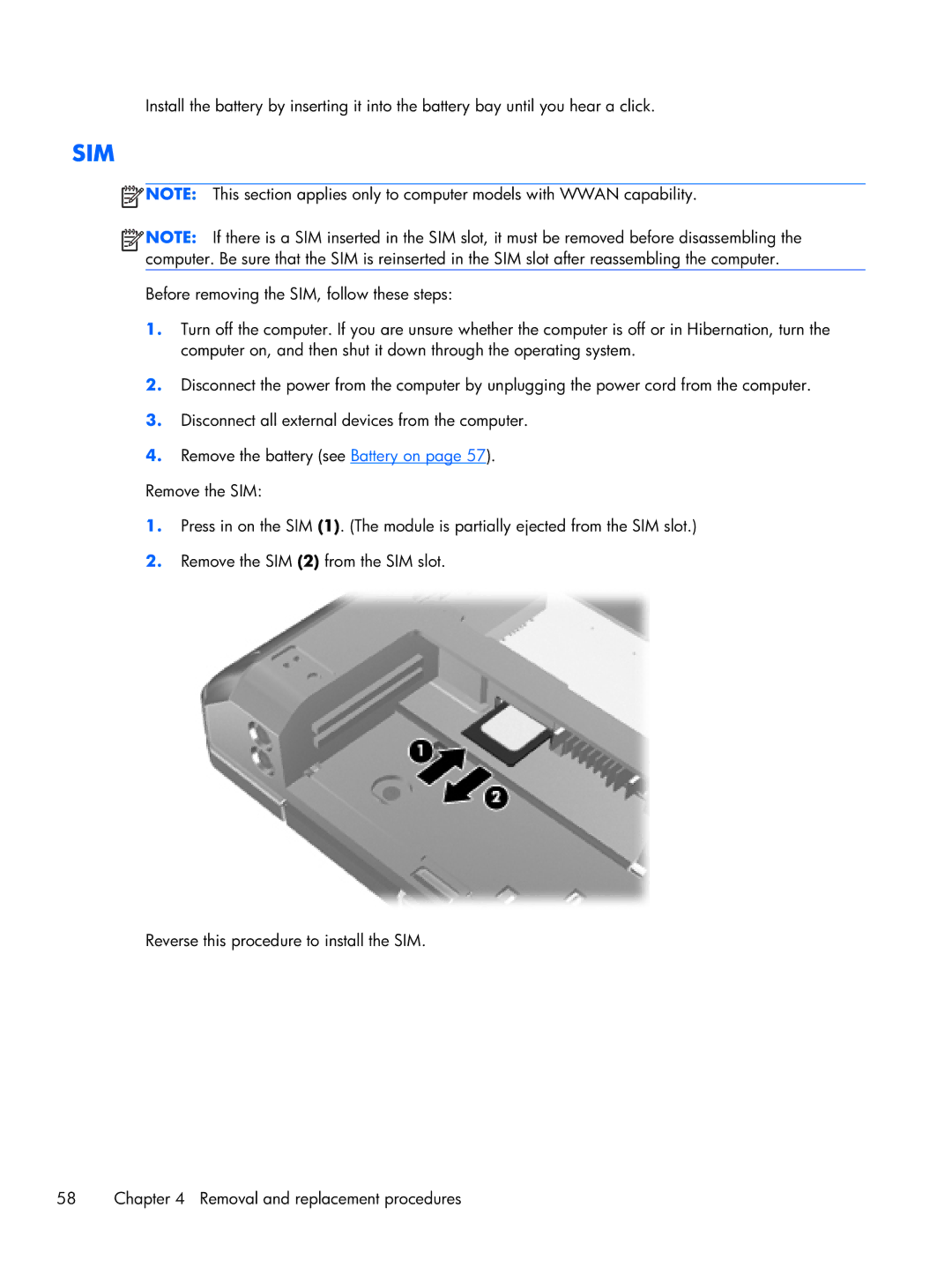 HP 8470w C7A68UTABA, 14 C7A68UT#ABA, 8470p C7M31UP 14.0 C7M31UP#ABA manual Sim 