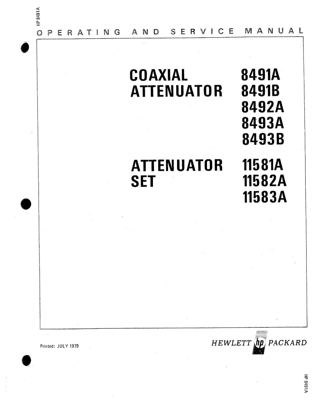 HP 11582A, 8492B, 8492A, 8491B, 11581A, 11583A, 8493A manual 