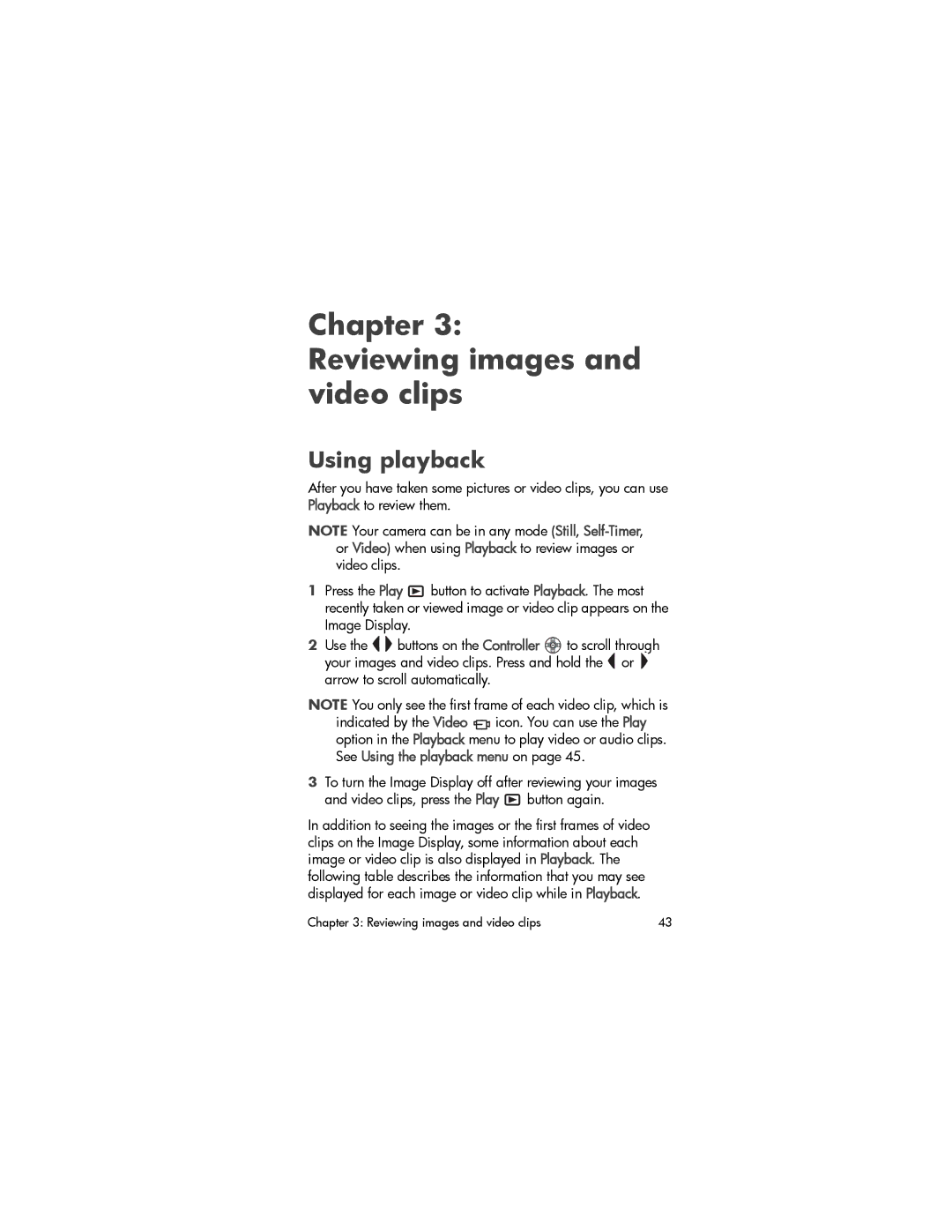 HP 850 manual Chapter Reviewing images and video clips, Using playback 