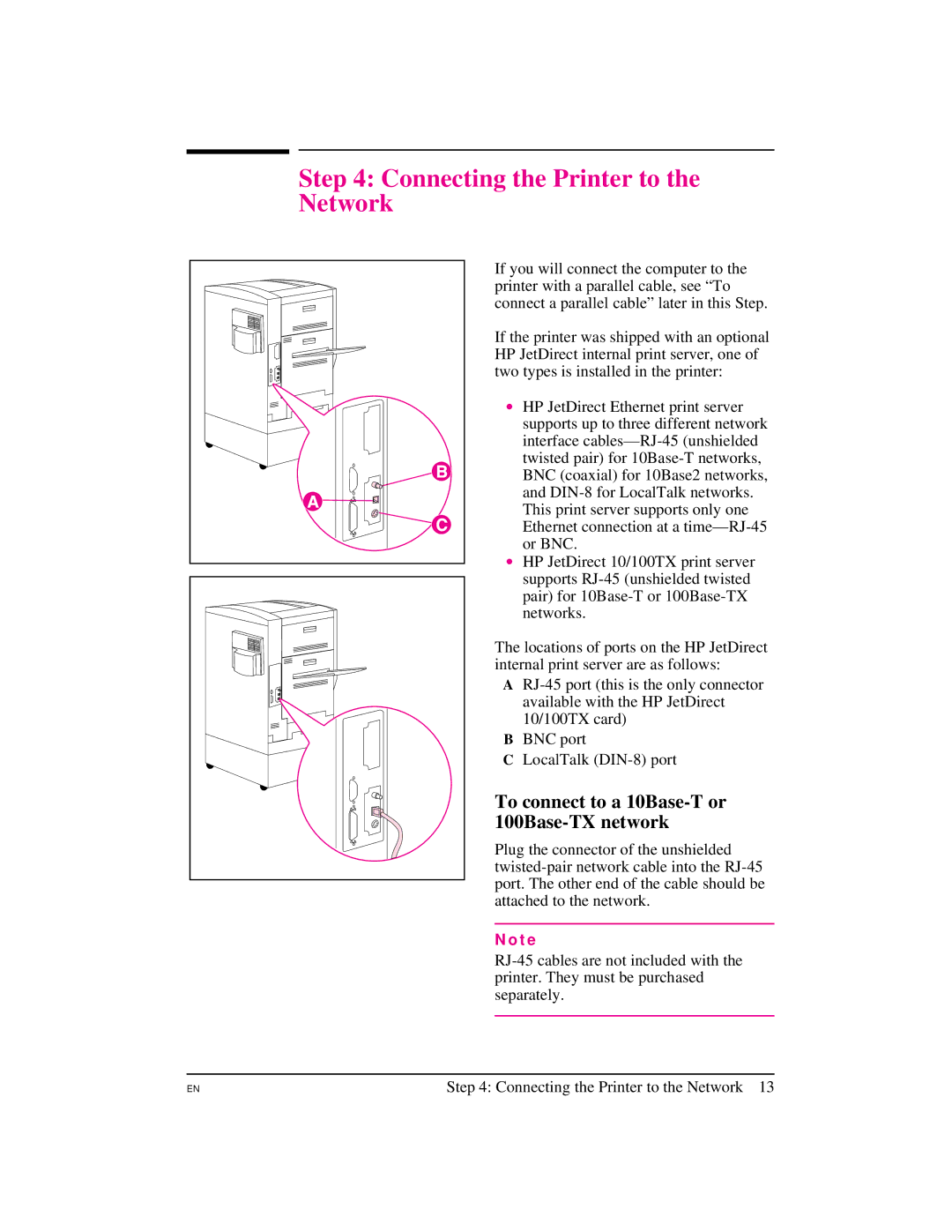 HP Pro 8500, 8500 DN, 8500 N manual Connecting the Printer to Network, To connect to a 10Base-T or 100Base-TX network 