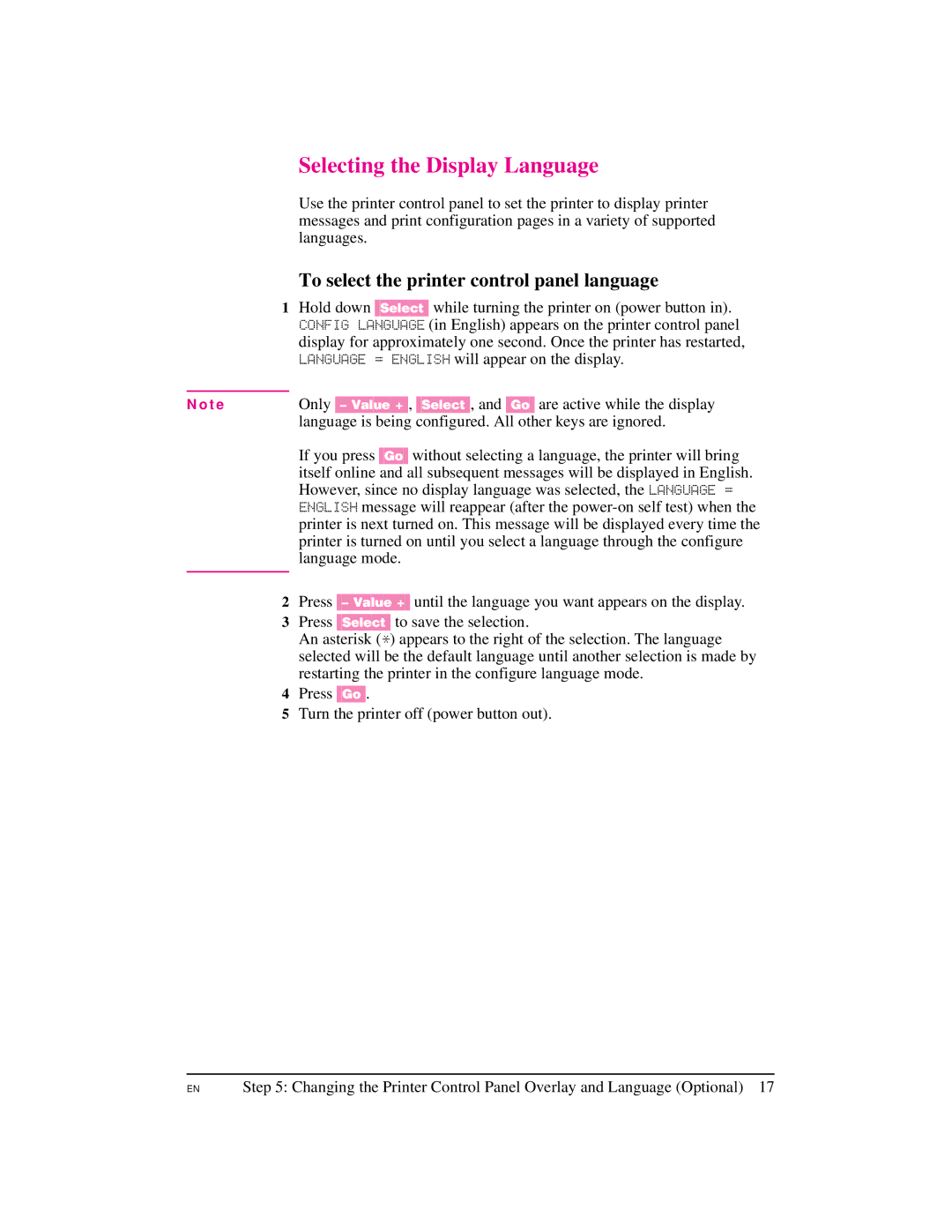 HP 8500 DN, 8500 N, Pro 8500 manual Selecting the Display Language, To select the printer control panel language 