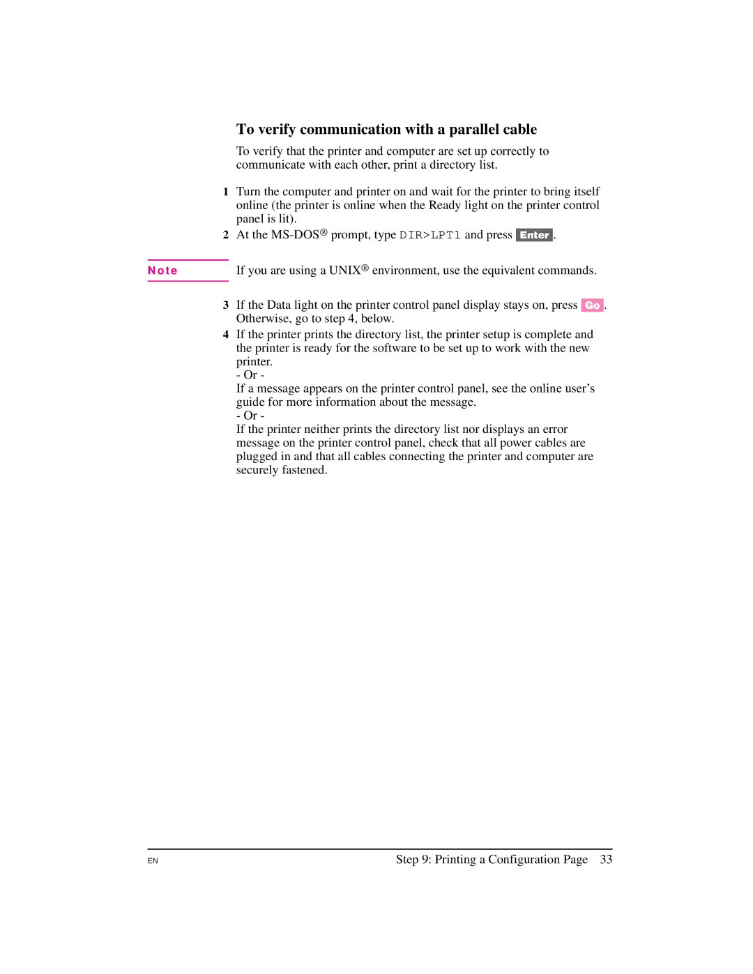 HP 8500 N, 8500 DN, Pro 8500 manual To verify communication with a parallel cable 