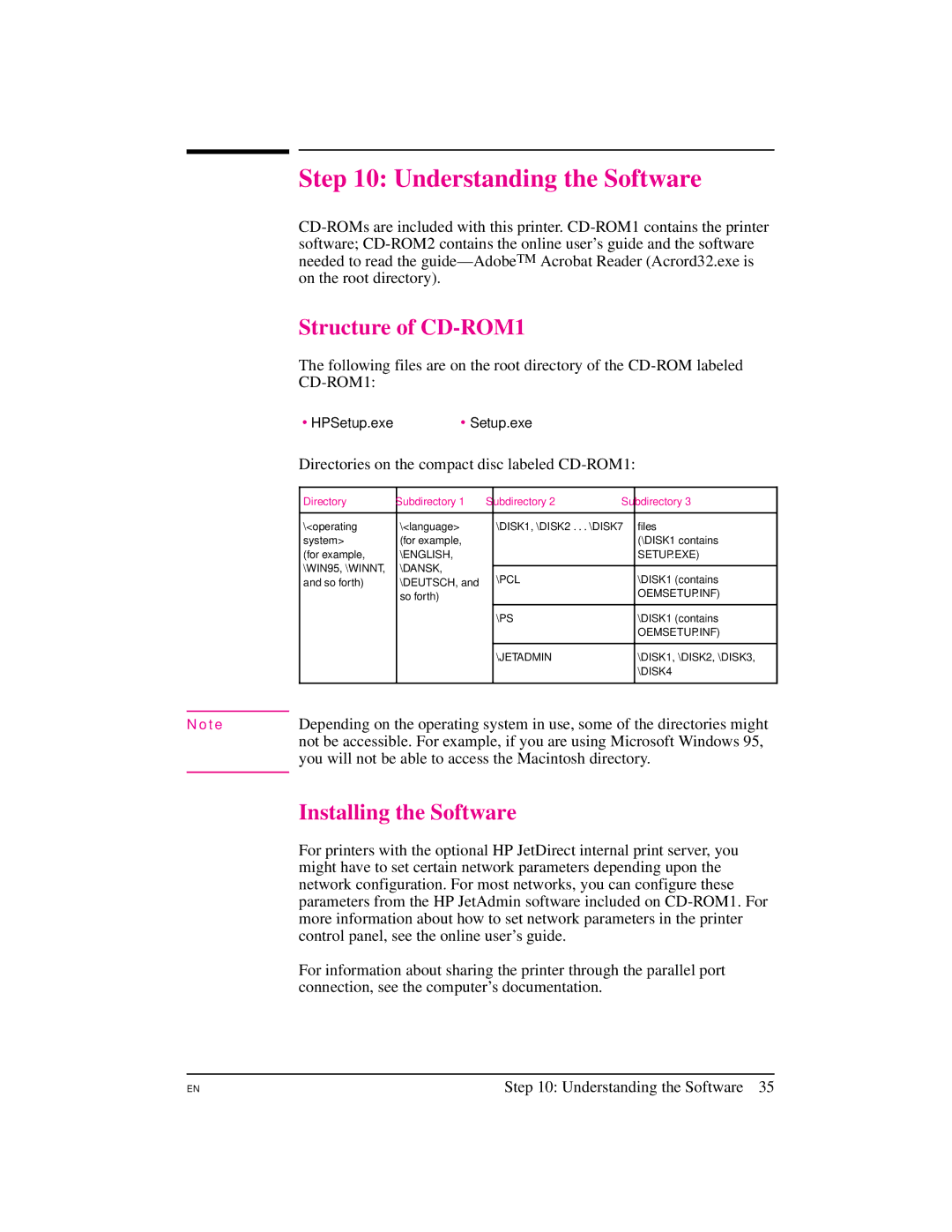 HP 8500 DN, 8500 N, Pro 8500 manual Understanding the Software, Structure of CD-ROM1, Installing the Software 