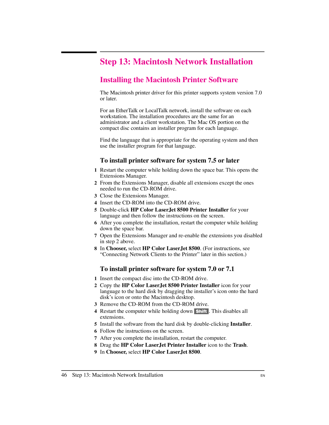 HP Pro 8500, 8500 DN, 8500 N manual Macintosh Network Installation, Installing the Macintosh Printer Software 