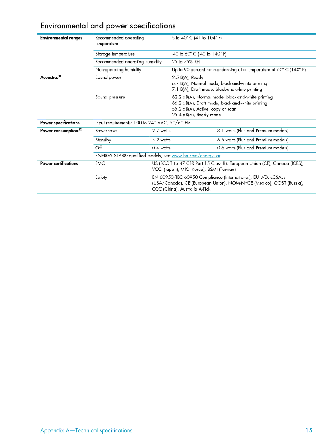 HP 8500A manual Environmental and power specifications 