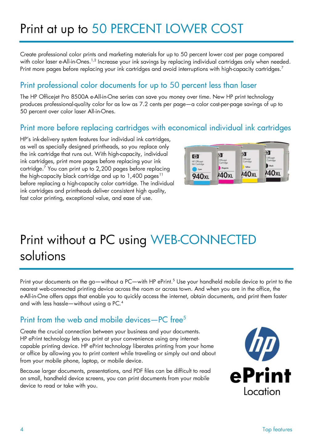 HP 8500A manual Print without a PC using WEB-CONNECTEDsolutions, Print from the web and mobile devices-PC free5 