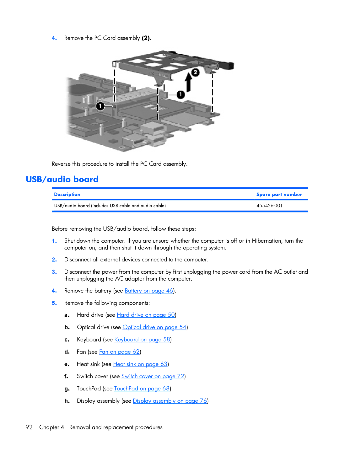 HP 8510p manual USB/audio board 