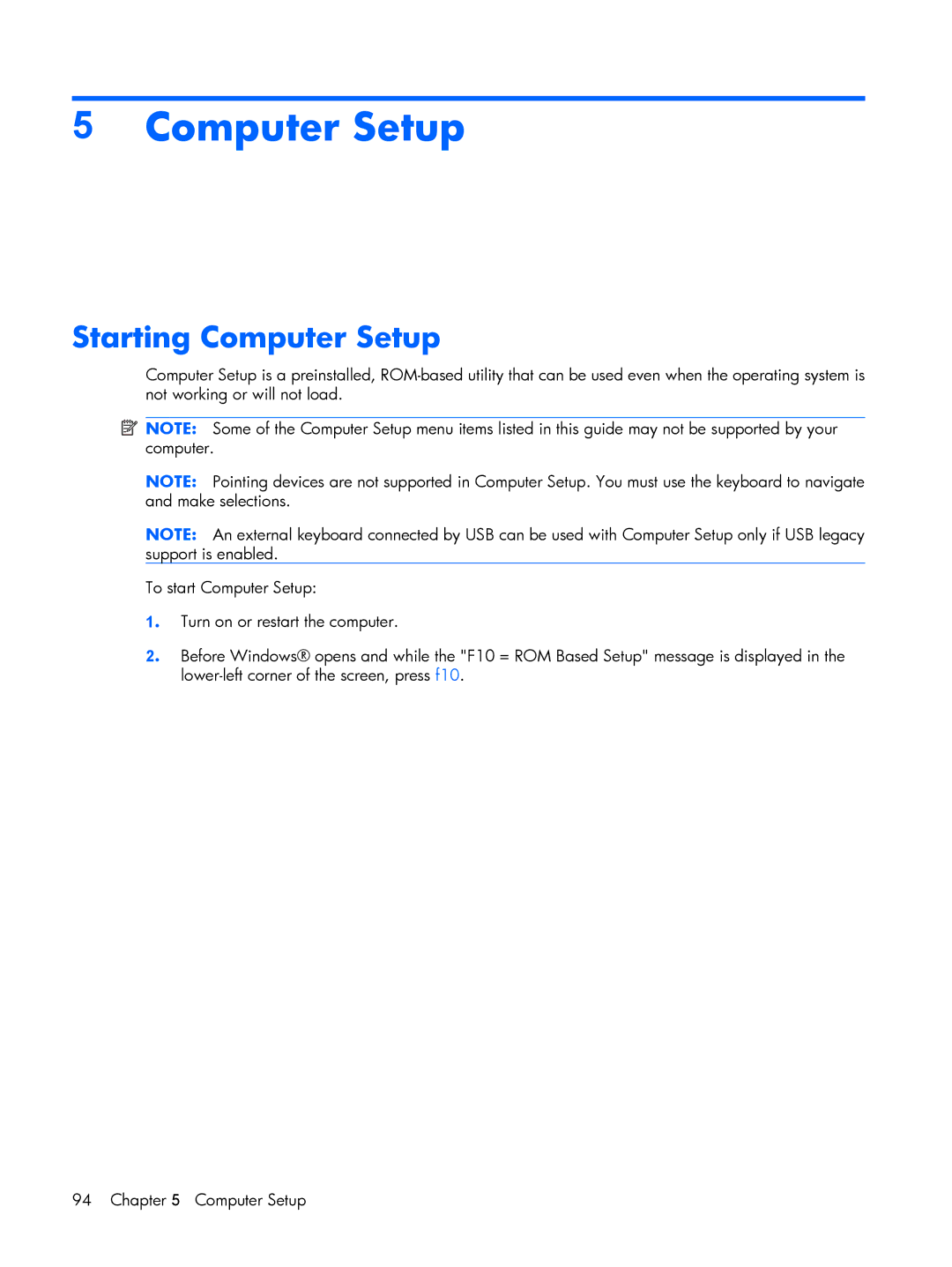 HP 8510p manual Starting Computer Setup 