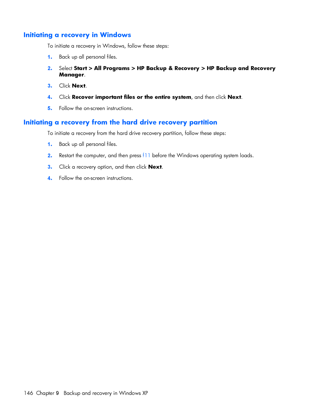 HP 8510p manual Initiating a recovery in Windows 
