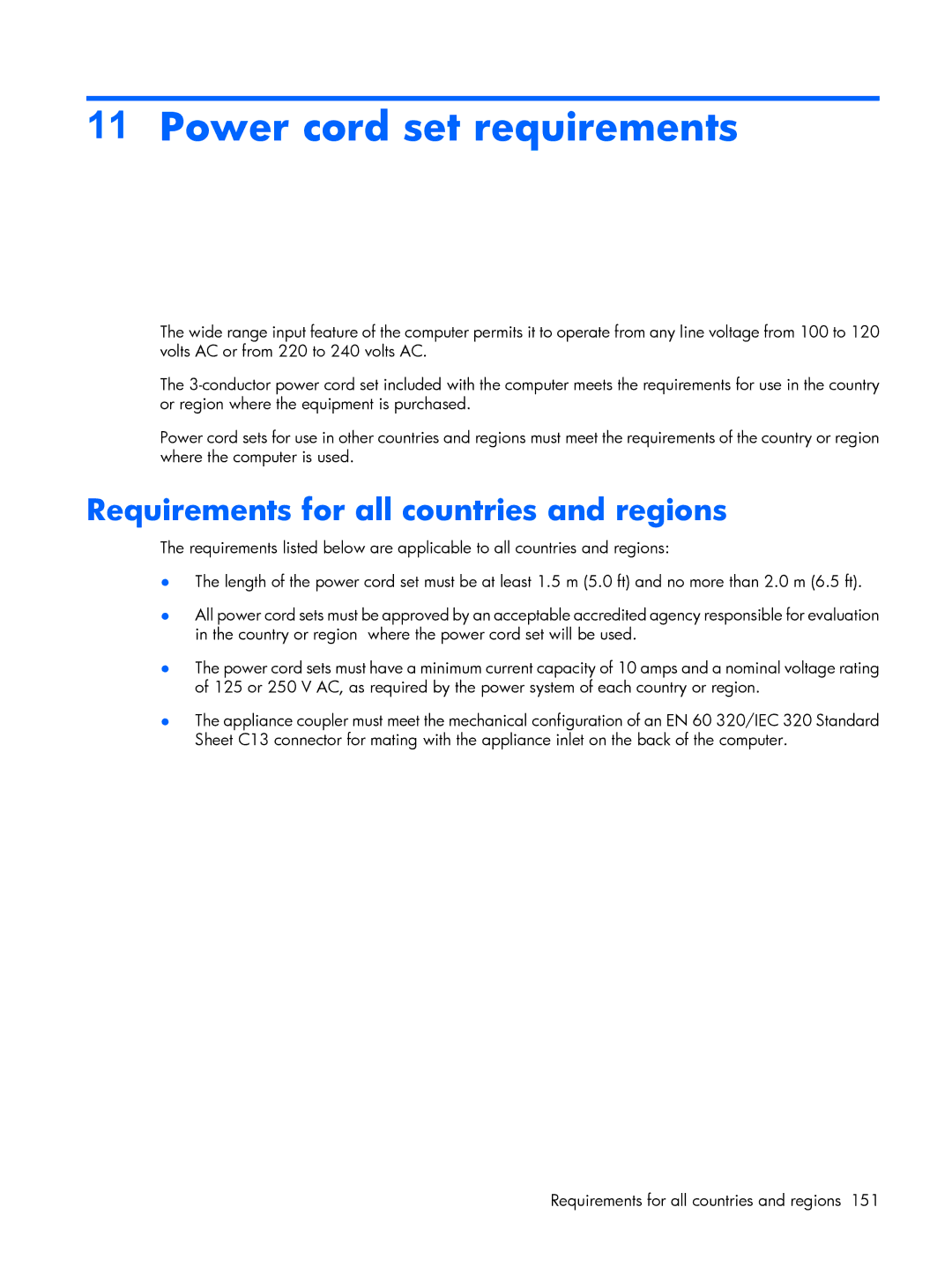 HP 8510p manual Power cord set requirements, Requirements for all countries and regions 