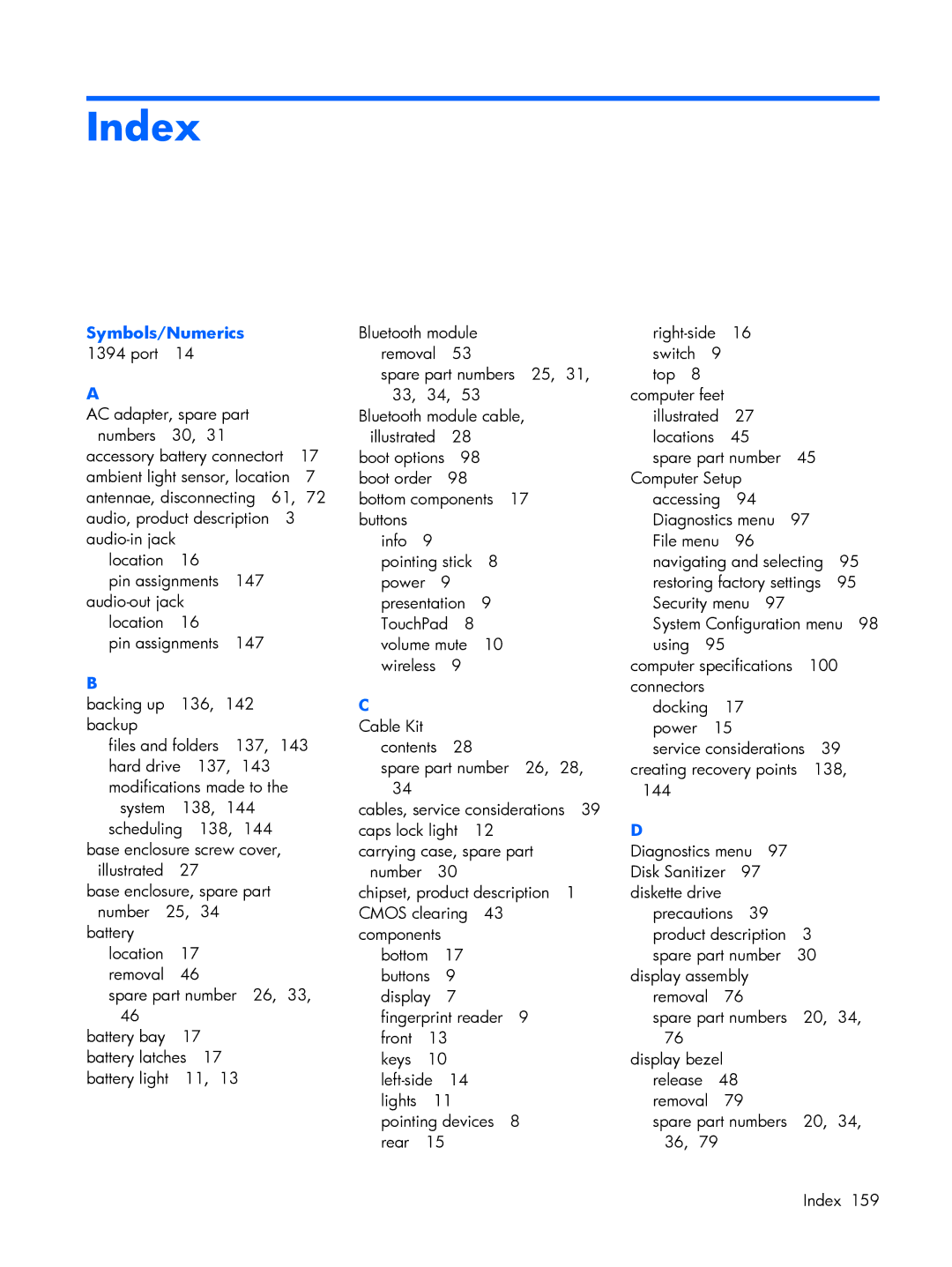 HP 8510p manual Index, Symbols/Numerics 