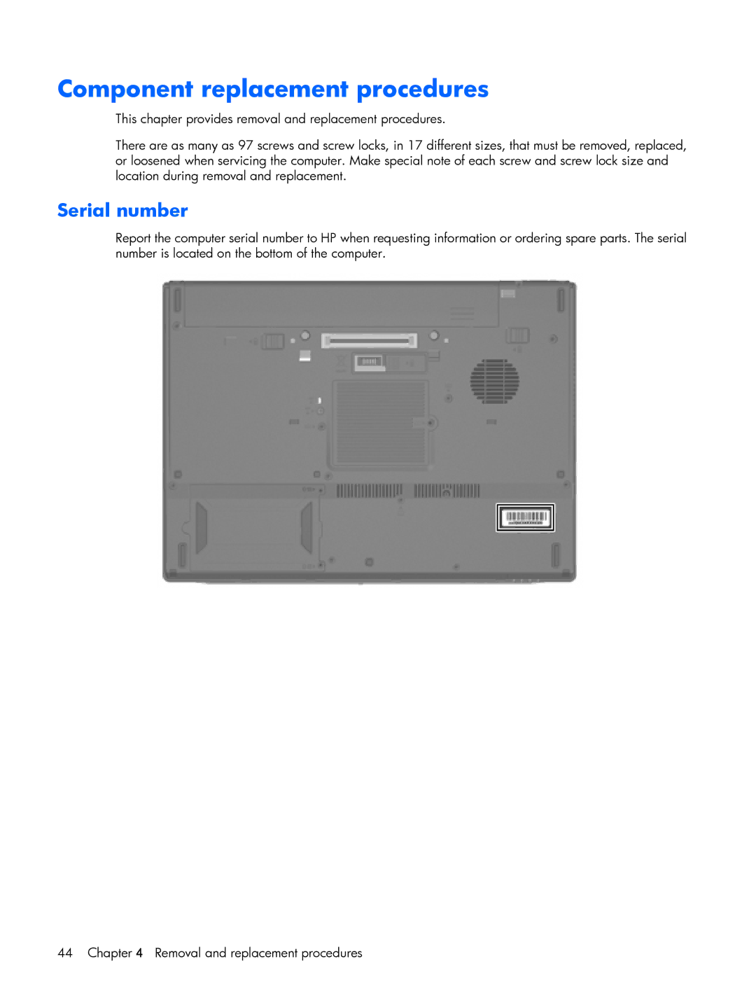 HP 8510p manual Component replacement procedures, Serial number 