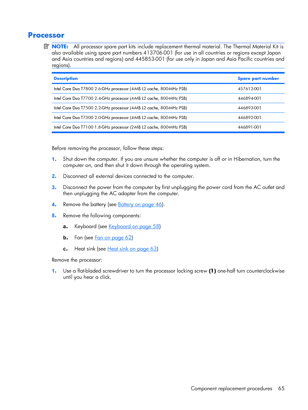 HP 8510p manual Processor 