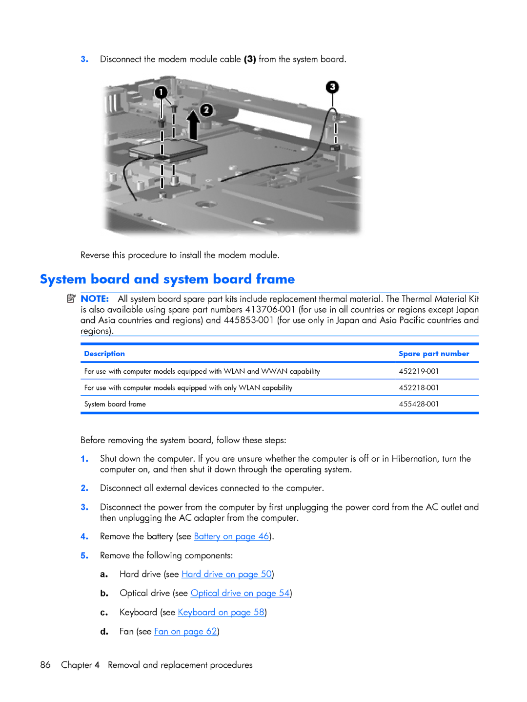 HP 8510p manual System board and system board frame, Description Spare part number 