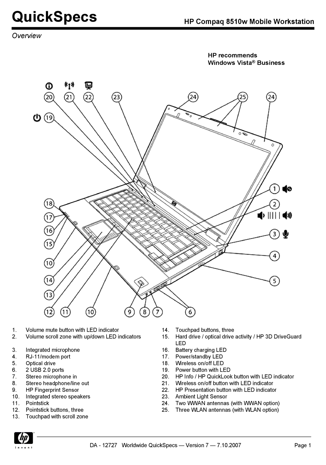 HP 8510w manual QuickSpecs 