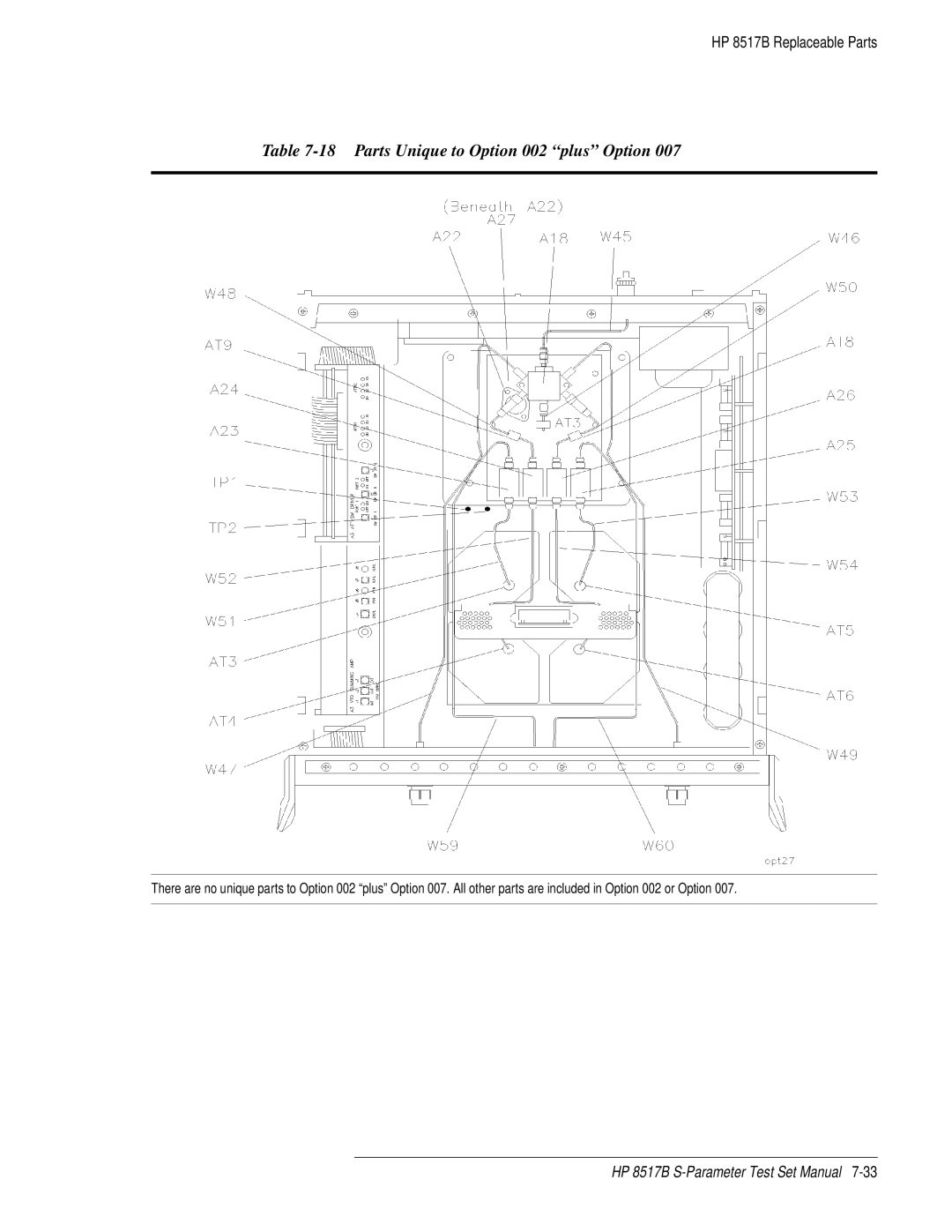 HP 8517B manual Parts Unique to Option 002 plus Option 