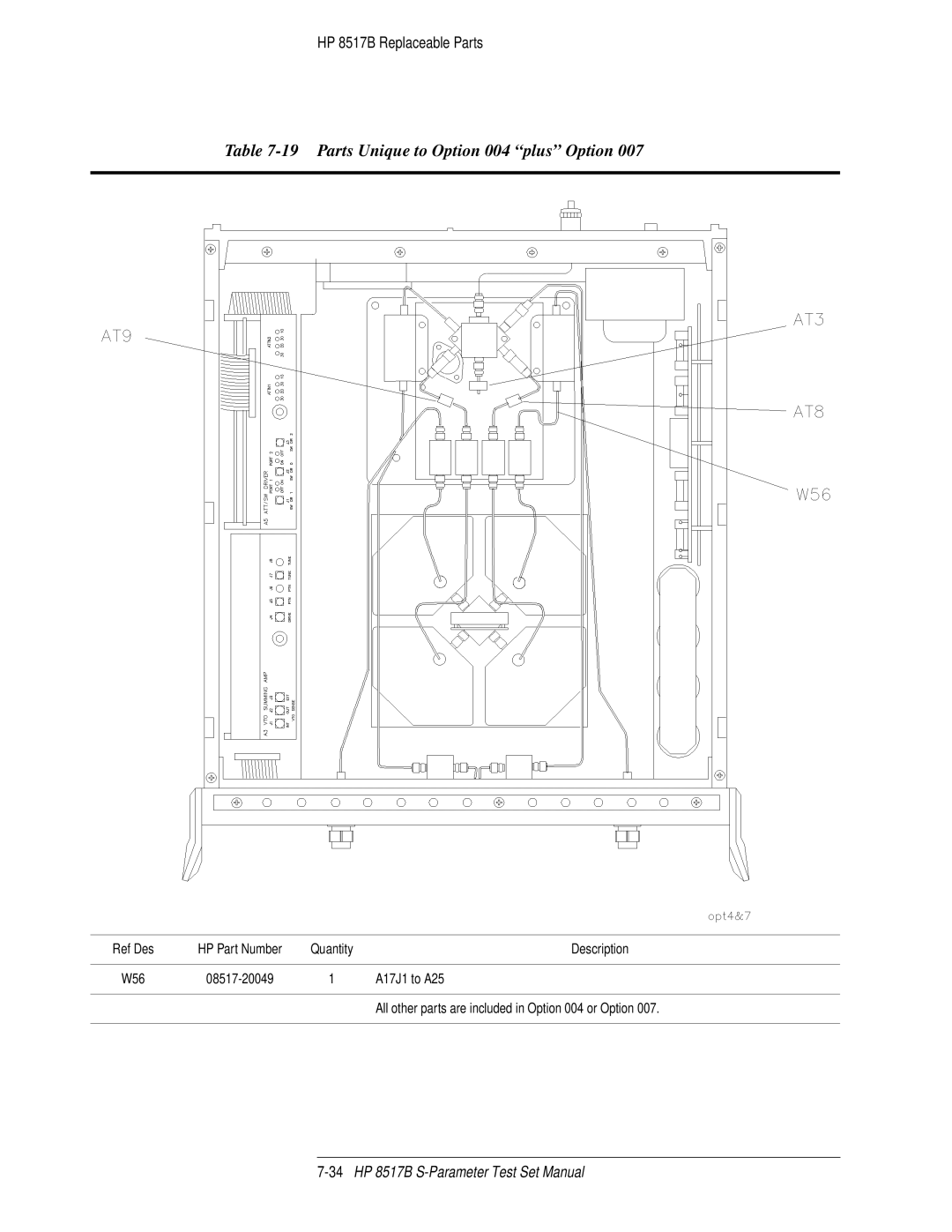 HP 8517B manual Parts Unique to Option 004 plus Option 