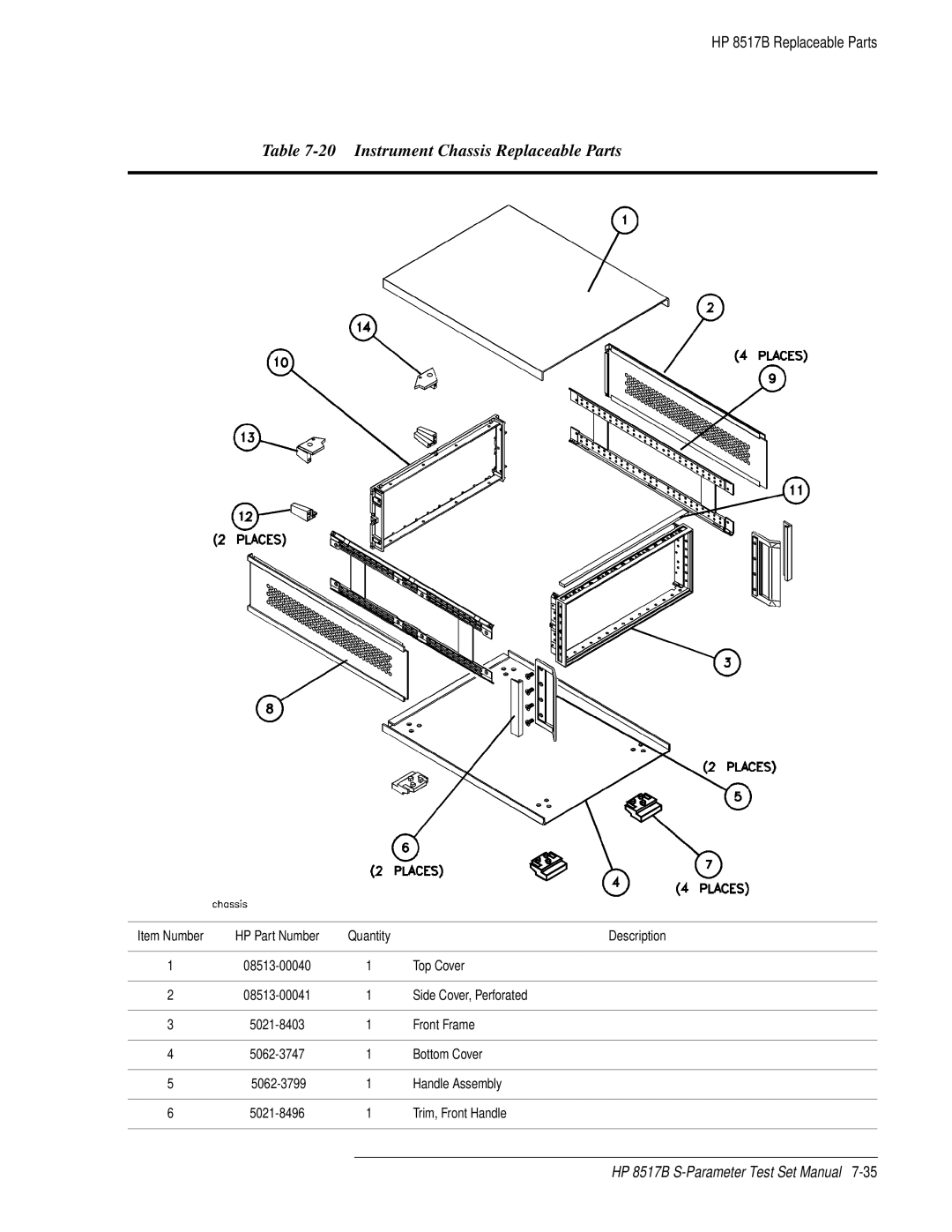 HP 8517B manual Instrument Chassis Replaceable Parts 