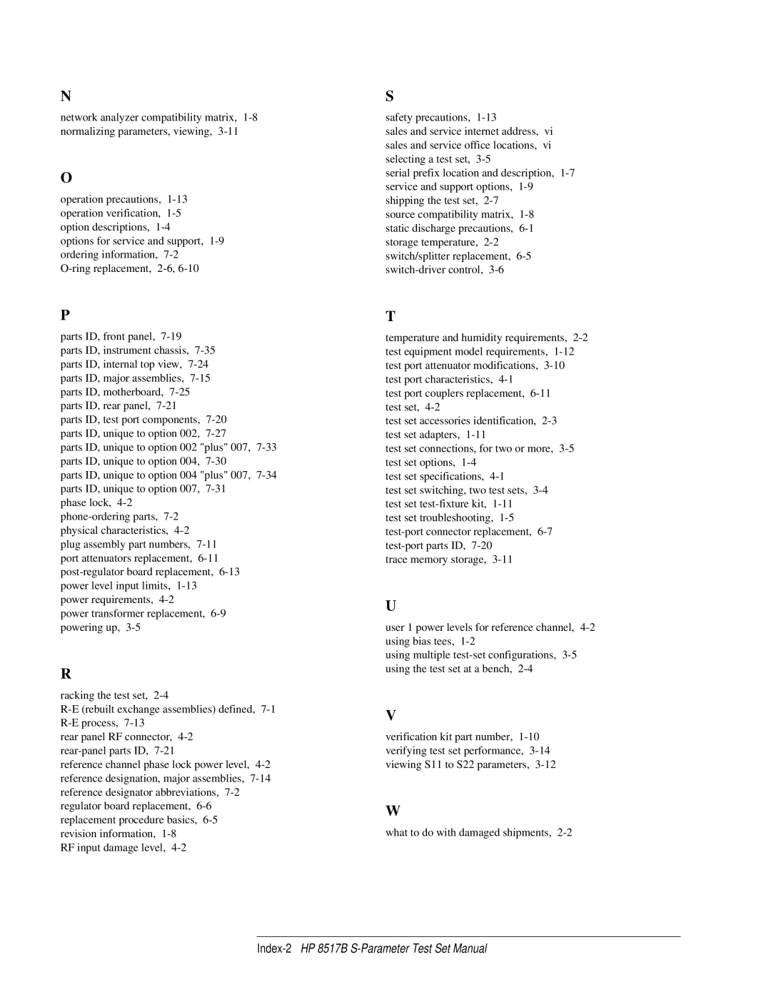 HP manual Index-2HP 8517B S-Parameter Test Set Manual 