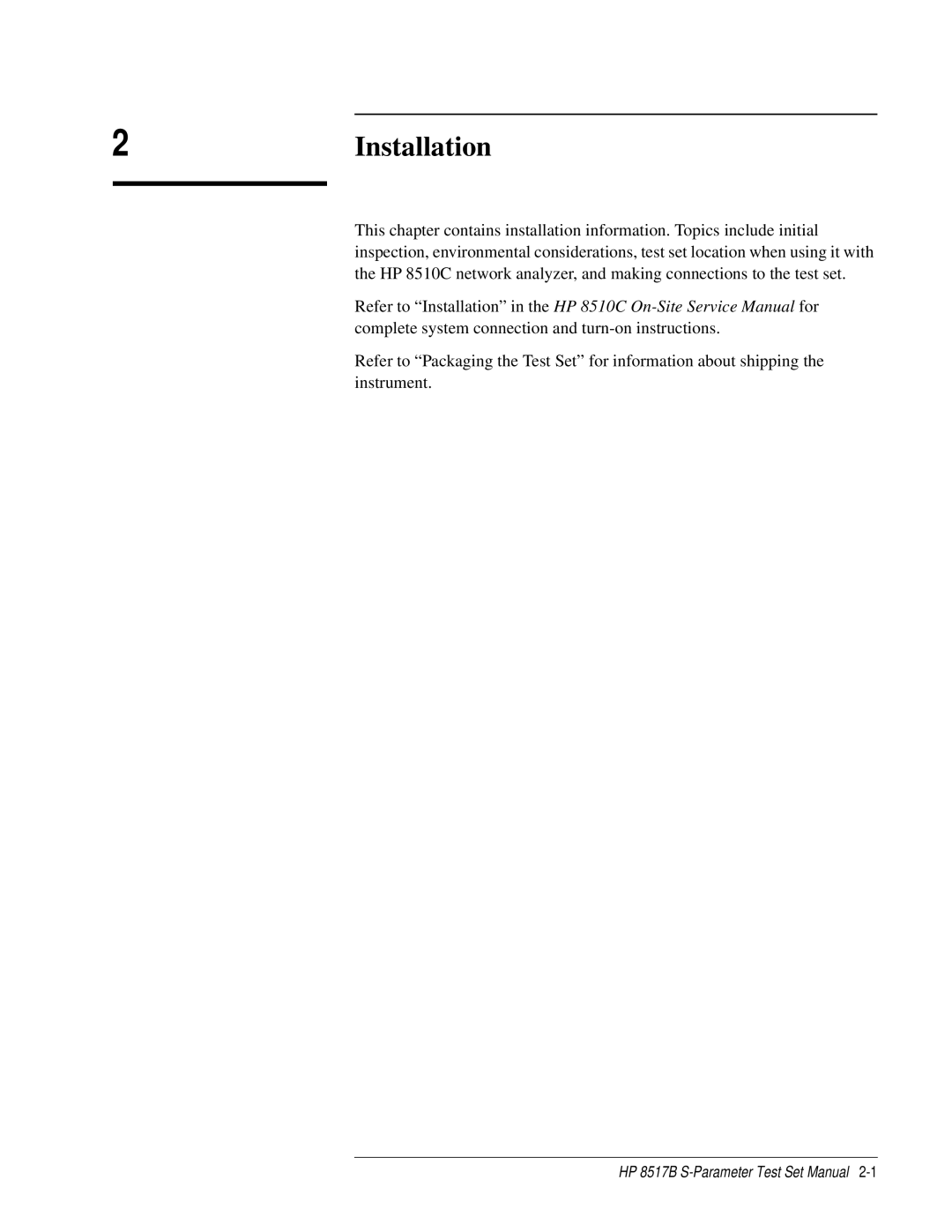 HP 8517B manual 2Installation 