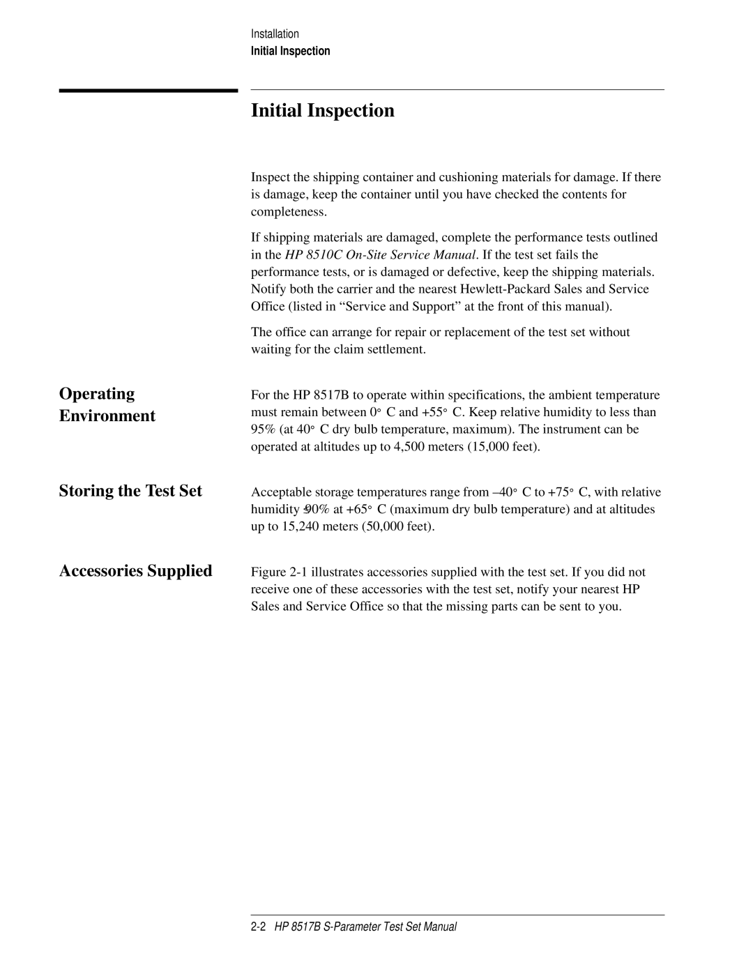 HP 8517B manual Initial Inspection 