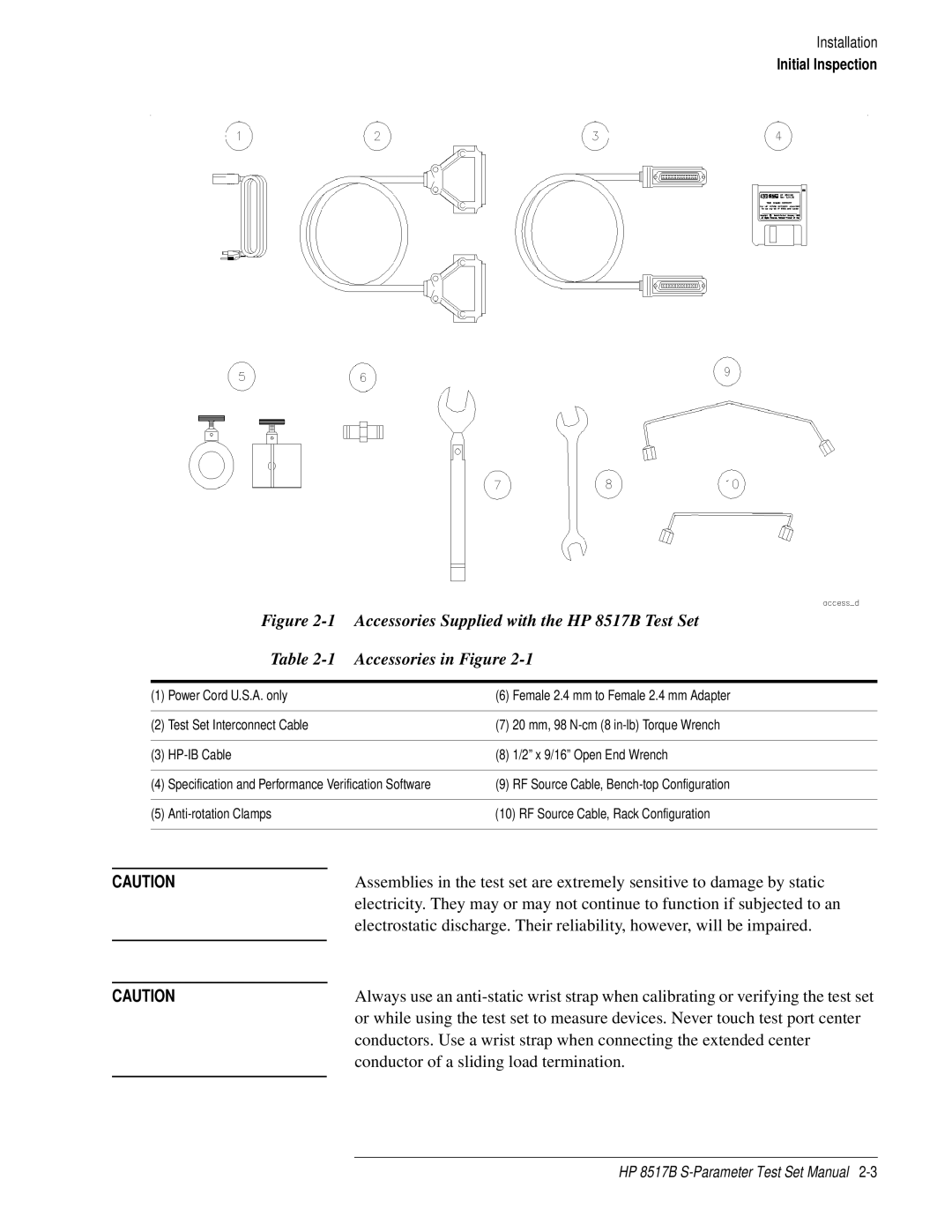 HP 8517B manual RF Source Cable, Bench-top Configuration, Anti-rotation Clamps RF Source Cable, Rack Configuration 