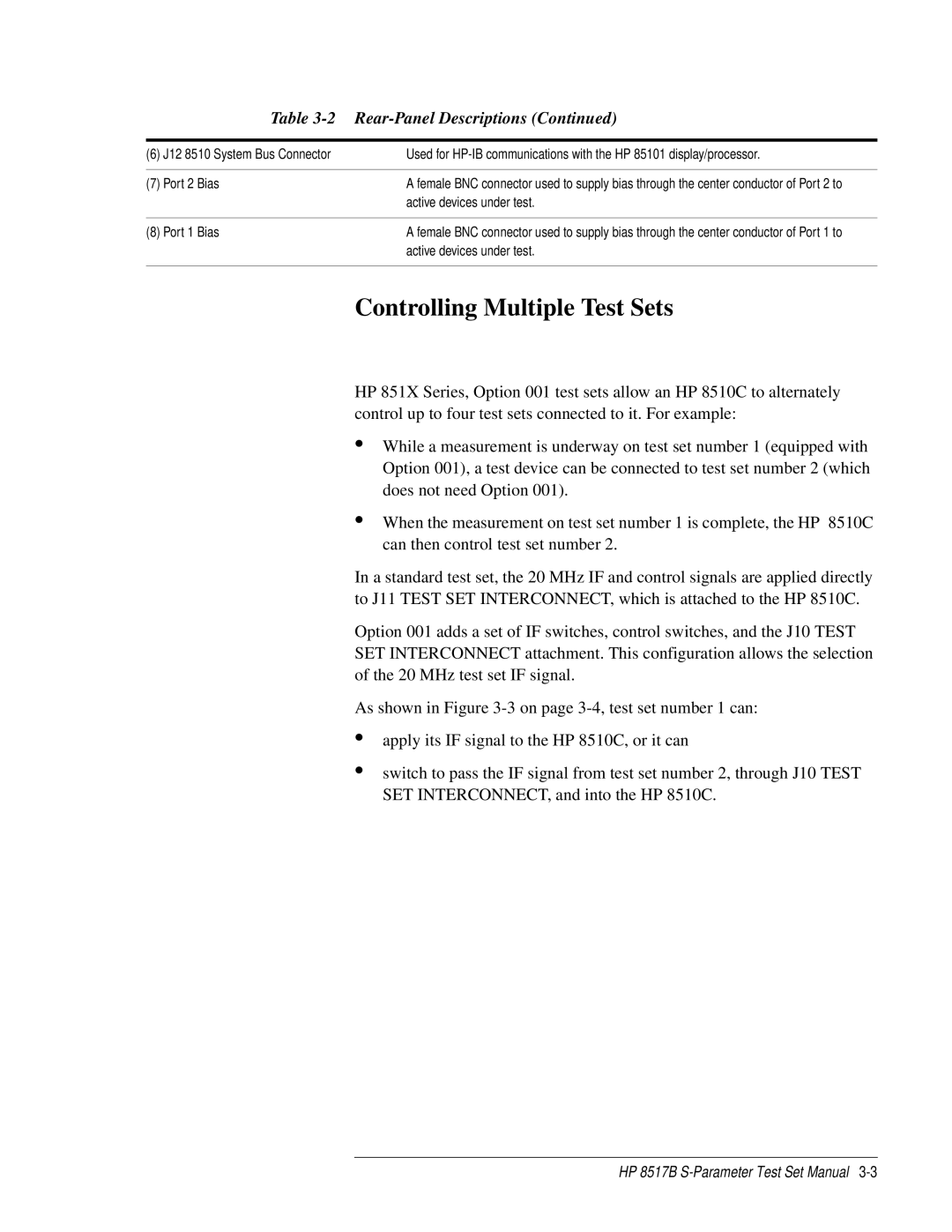 HP 8517B manual Controlling Multiple Test Sets, Active devices under test, Port 1 Bias 