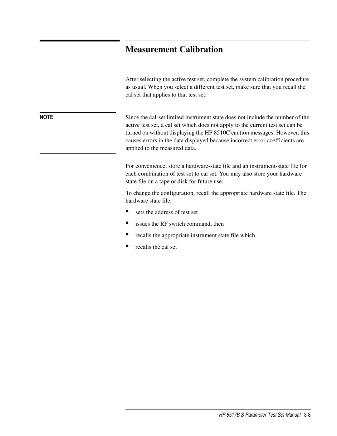 HP 8517B manual Measurement Calibration 