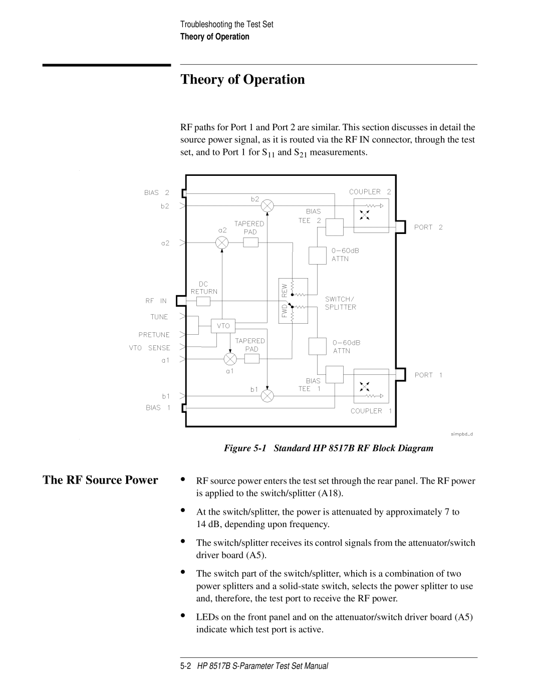 HP 8517B manual Theory of Operation, RF Source Power 