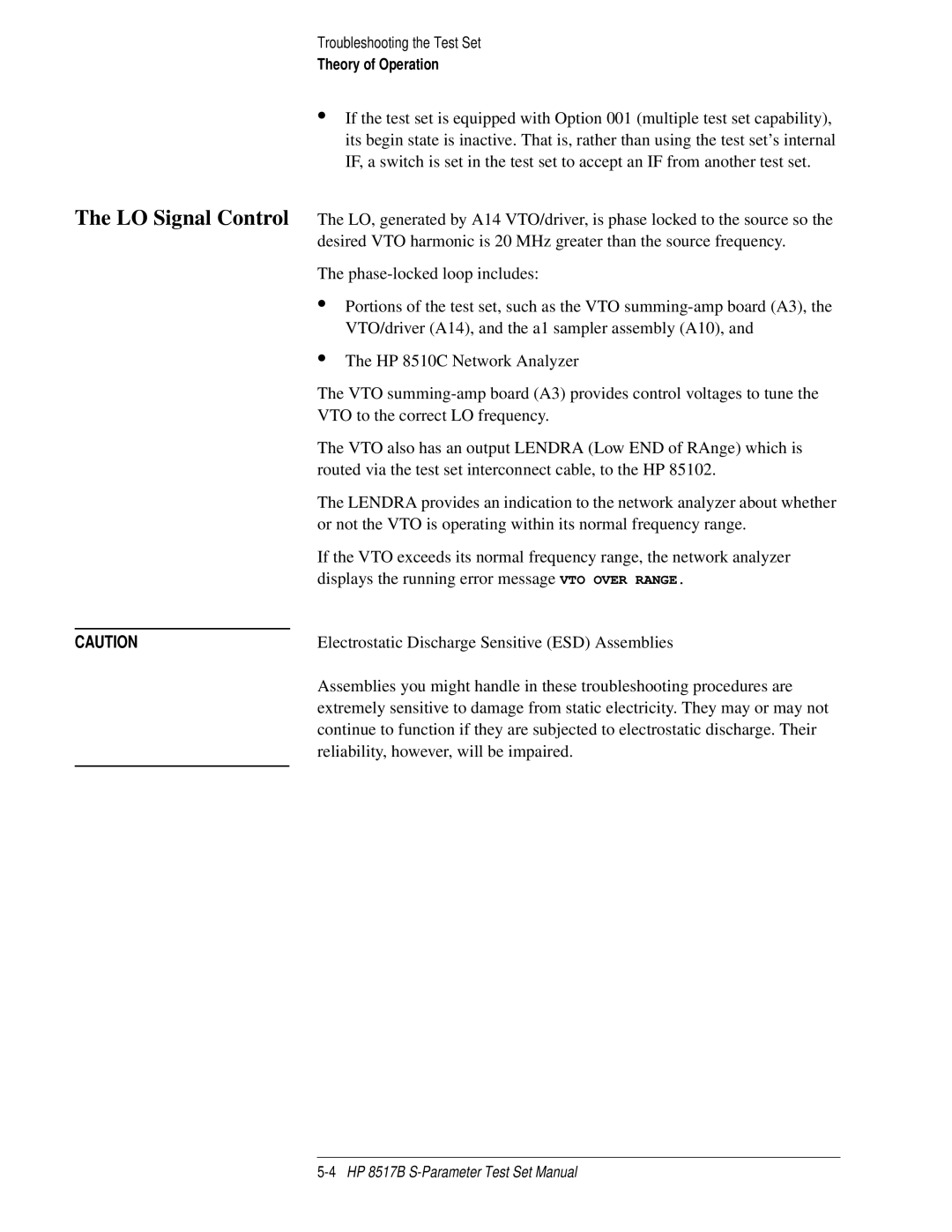 HP 8517B manual LO Signal Control 