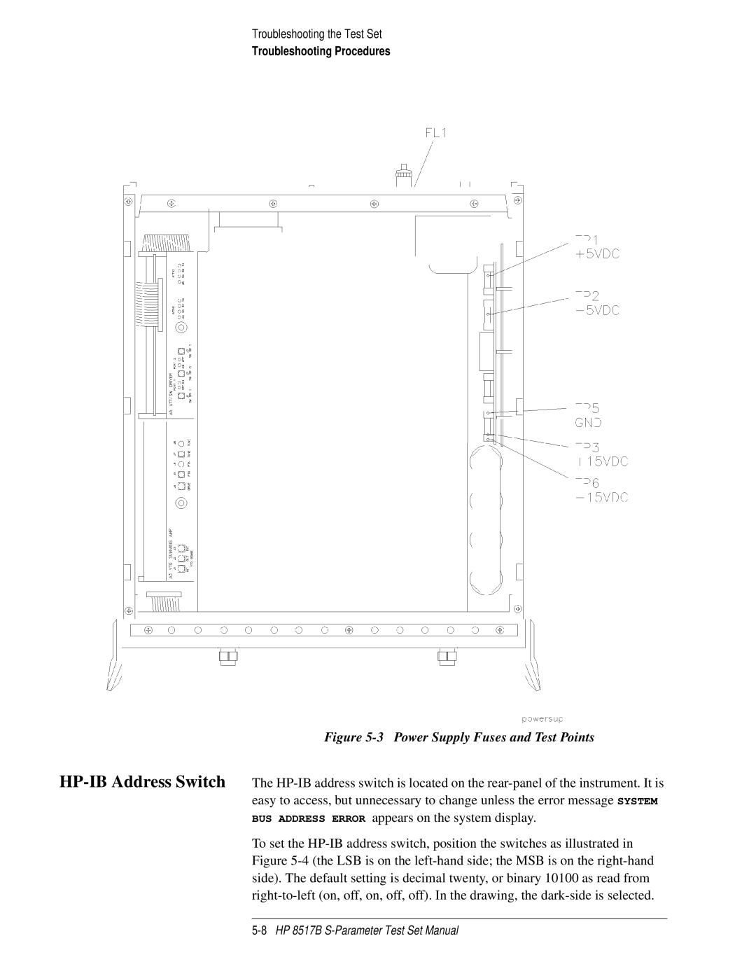 HP 8517B manual Power Supply Fuses and Test Points 