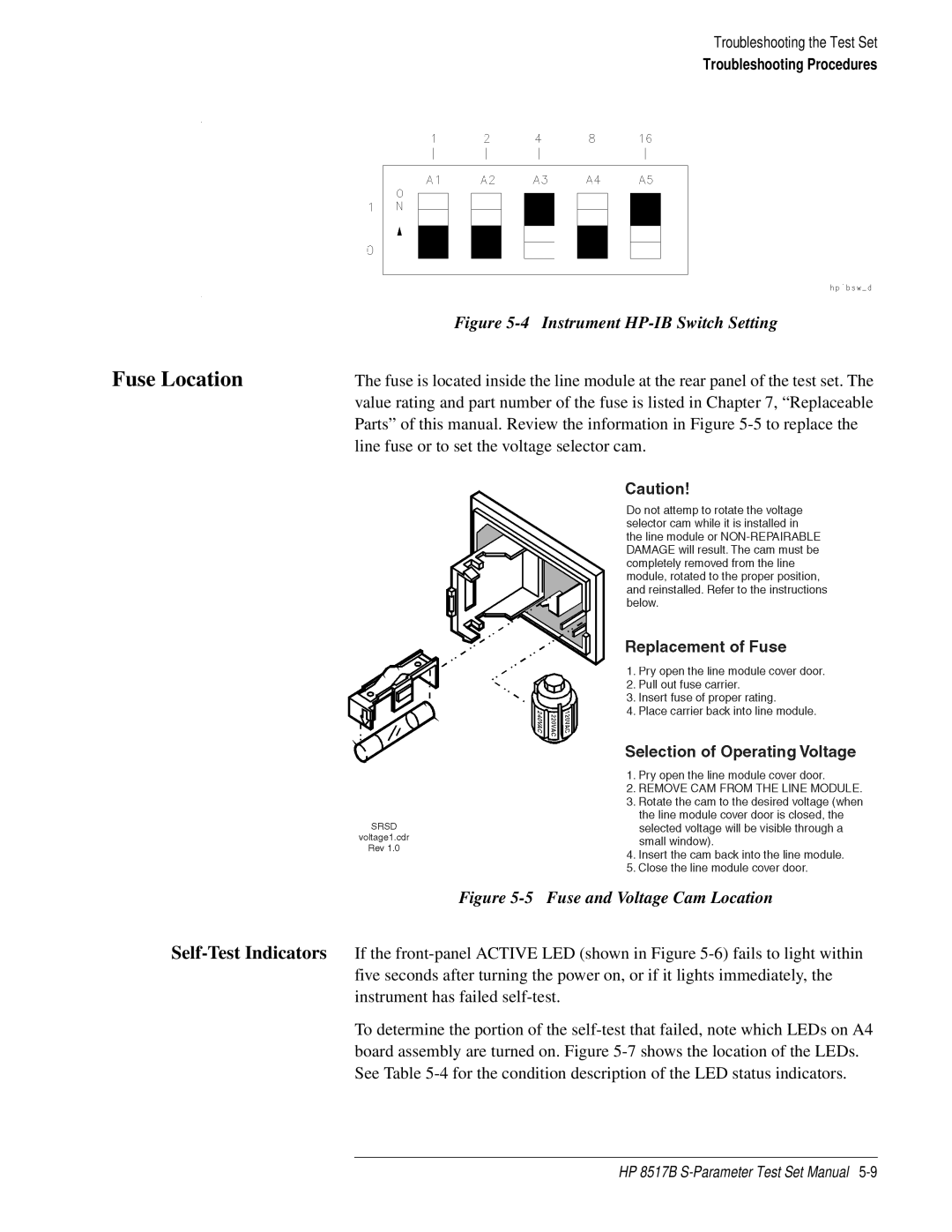 HP 8517B manual Fuse Location, Instrument HP-IB Switch Setting 