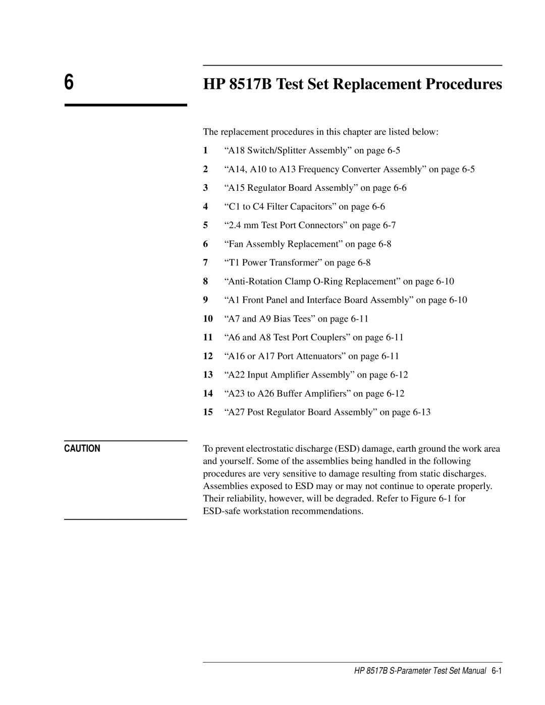 HP manual HP 8517B Test Set Replacement Procedures 