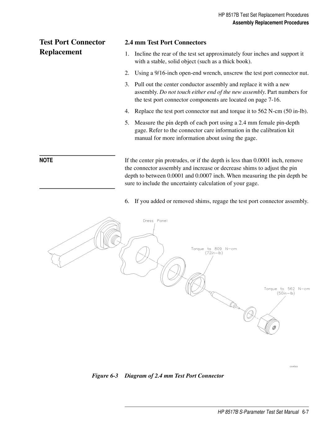 HP 8517B manual Mm Test Port Connectors, Diagram of 2.4 mm Test Port Connector 