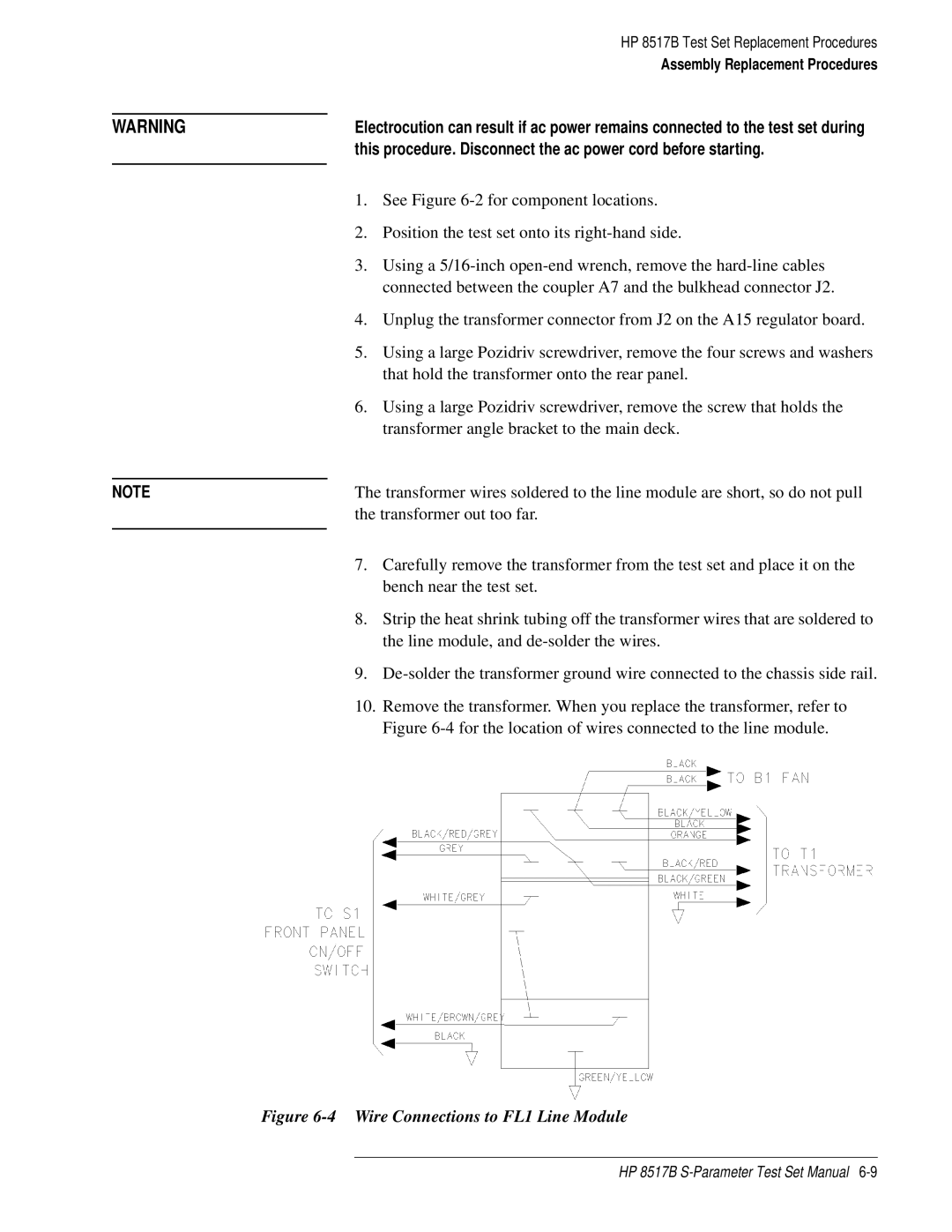 HP 8517B manual This procedure. Disconnect the ac power cord before starting 