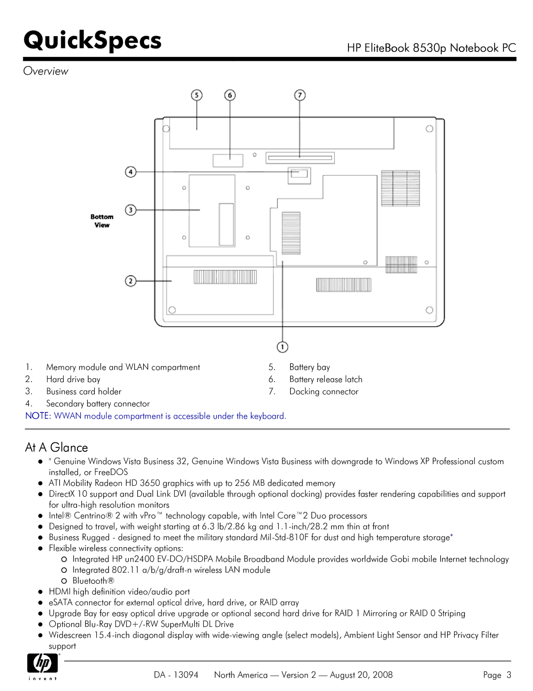 HP 8530p manual At a Glance 