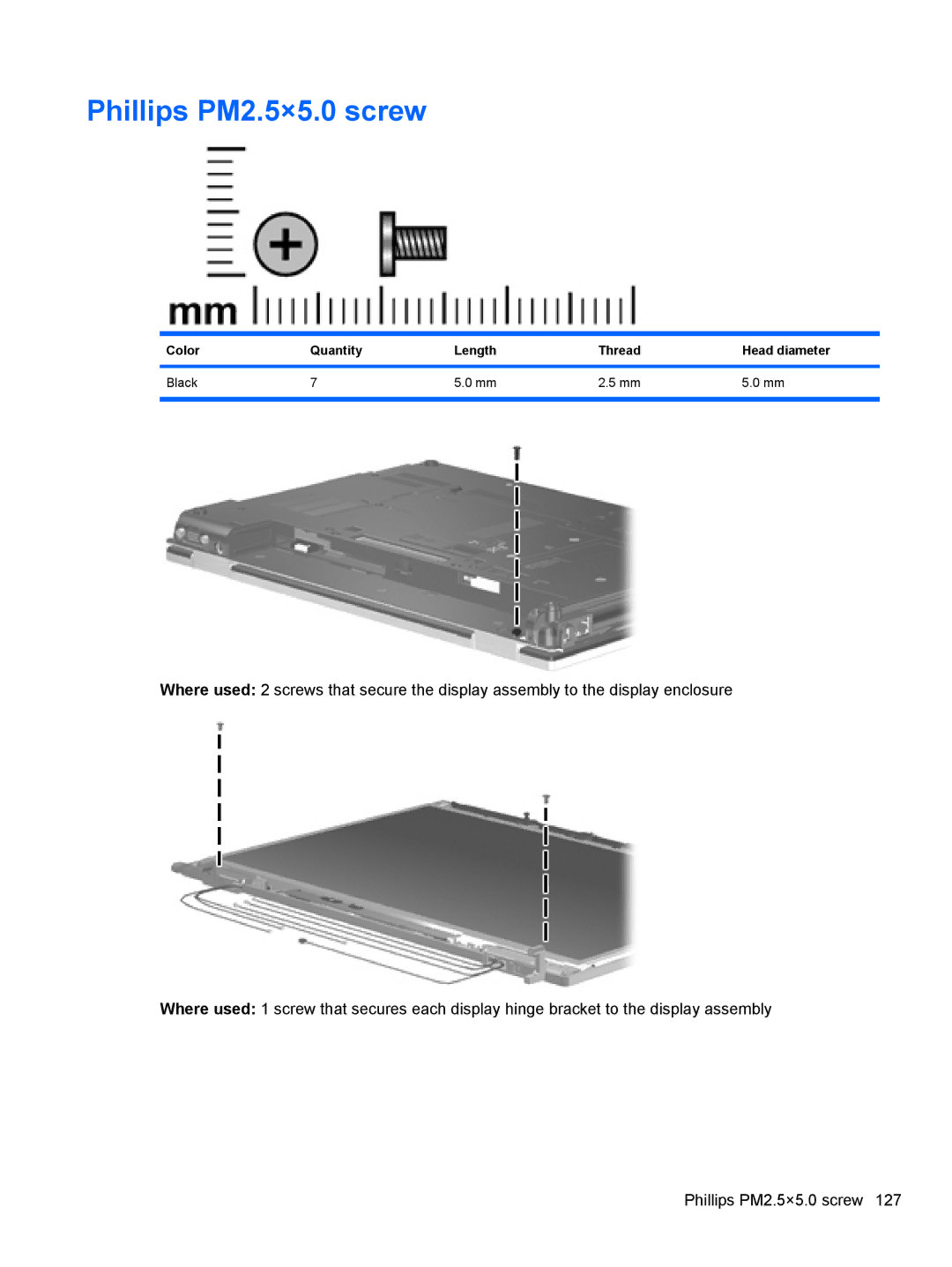 HP 8530W manual Phillips PM2.5×5.0 screw 