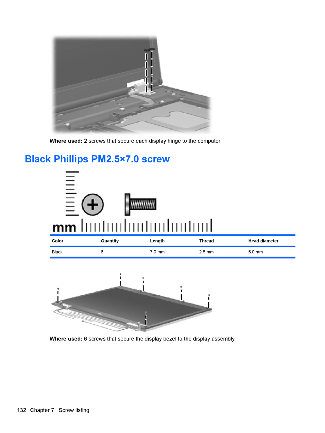 HP 8530W manual Black Phillips PM2.5×7.0 screw 