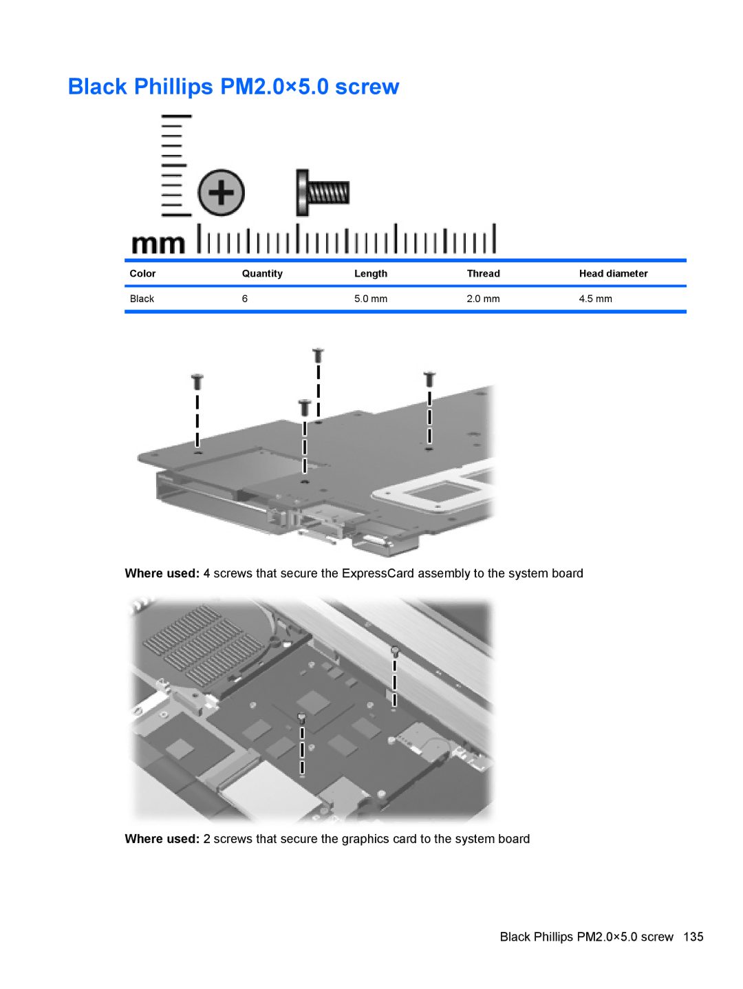 HP 8530W manual Black Phillips PM2.0×5.0 screw 