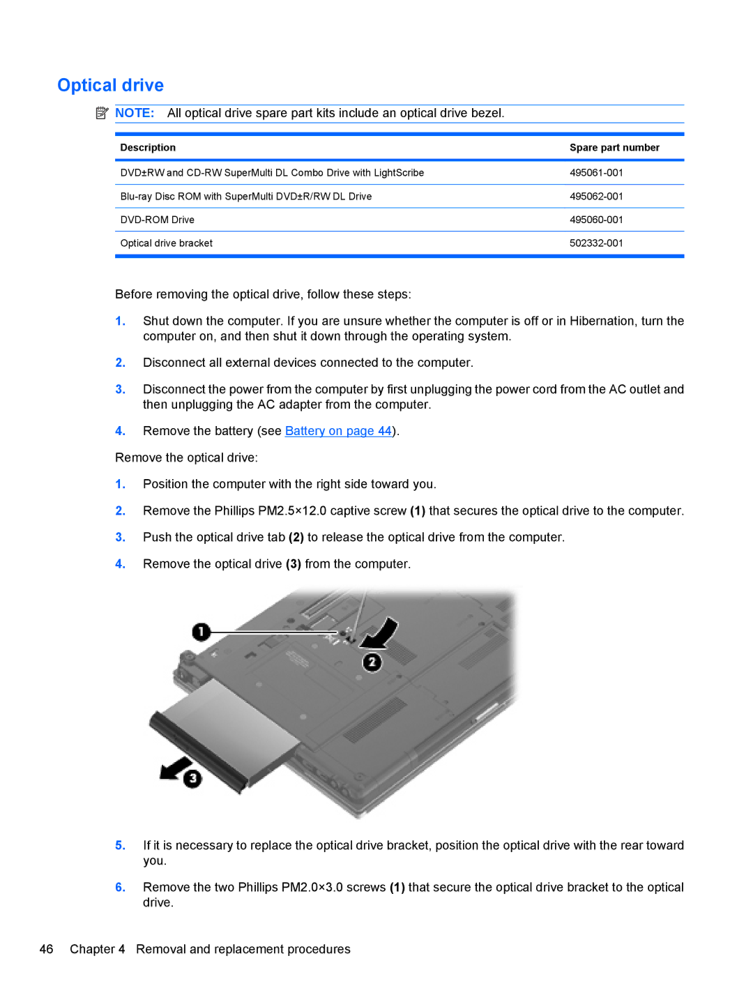 HP 8530W manual Optical drive 