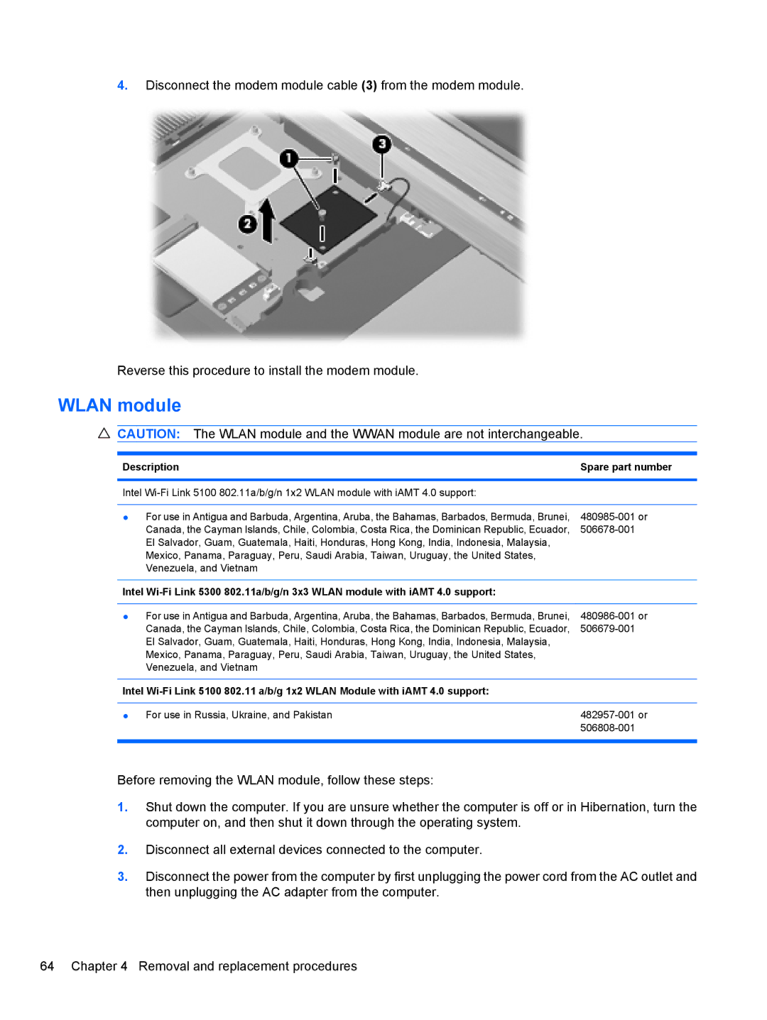 HP 8530W manual Wlan module 