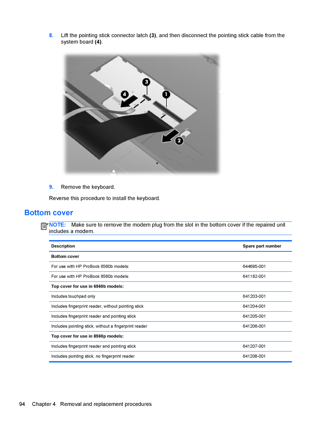 HP 8560w SP407UC#ABA, 8560p QW129US#ABA Description Spare part number Bottom cover, Top cover for use in 6560b models 