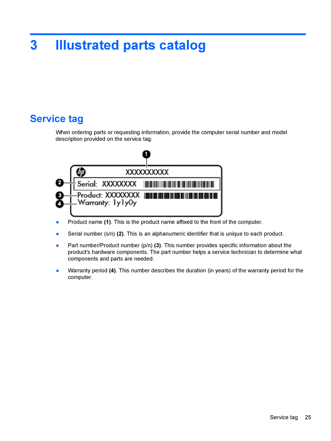 HP 8560w SP407UC#ABA, 8560p QW129US#ABA, 8560p 6560B manual Illustrated parts catalog, Service tag 