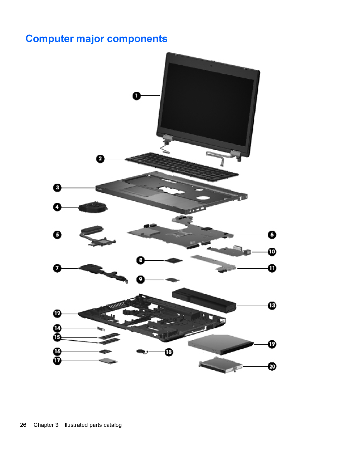 HP 8560p QW129US#ABA, 8560w SP407UC#ABA, 8560p 6560B manual Computer major components, Illustrated parts catalog 