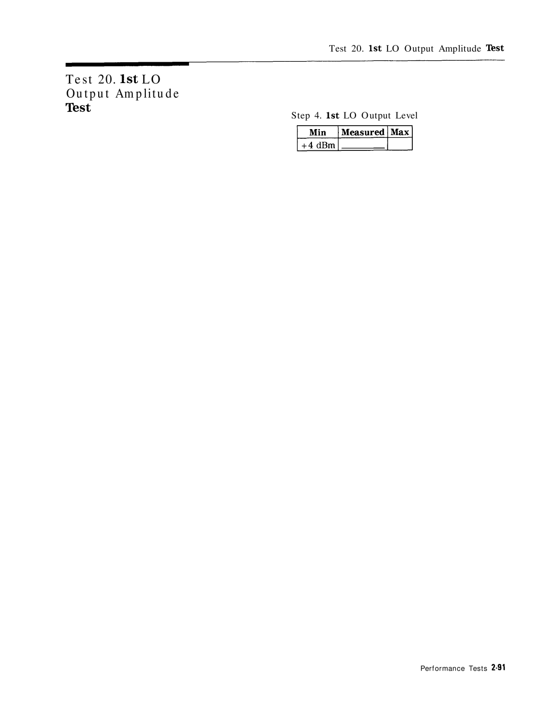 HP 8568B manual Test 20 st LO Output Amplitude Test St LO Output Level 