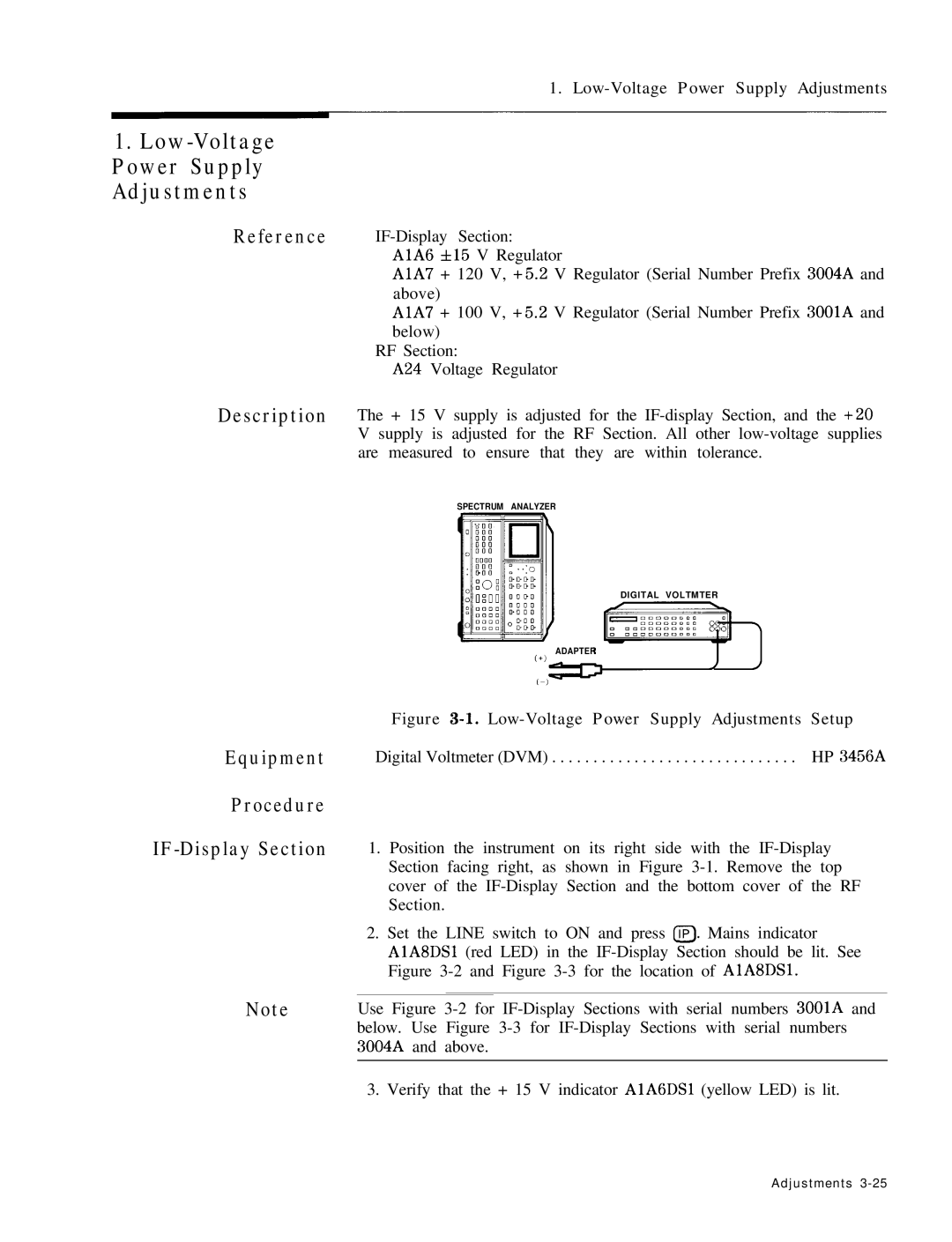 HP 8568B manual Low-Voltage Power Supply Adjustments, Reference, Equipment, Procedure IF-Display Section 