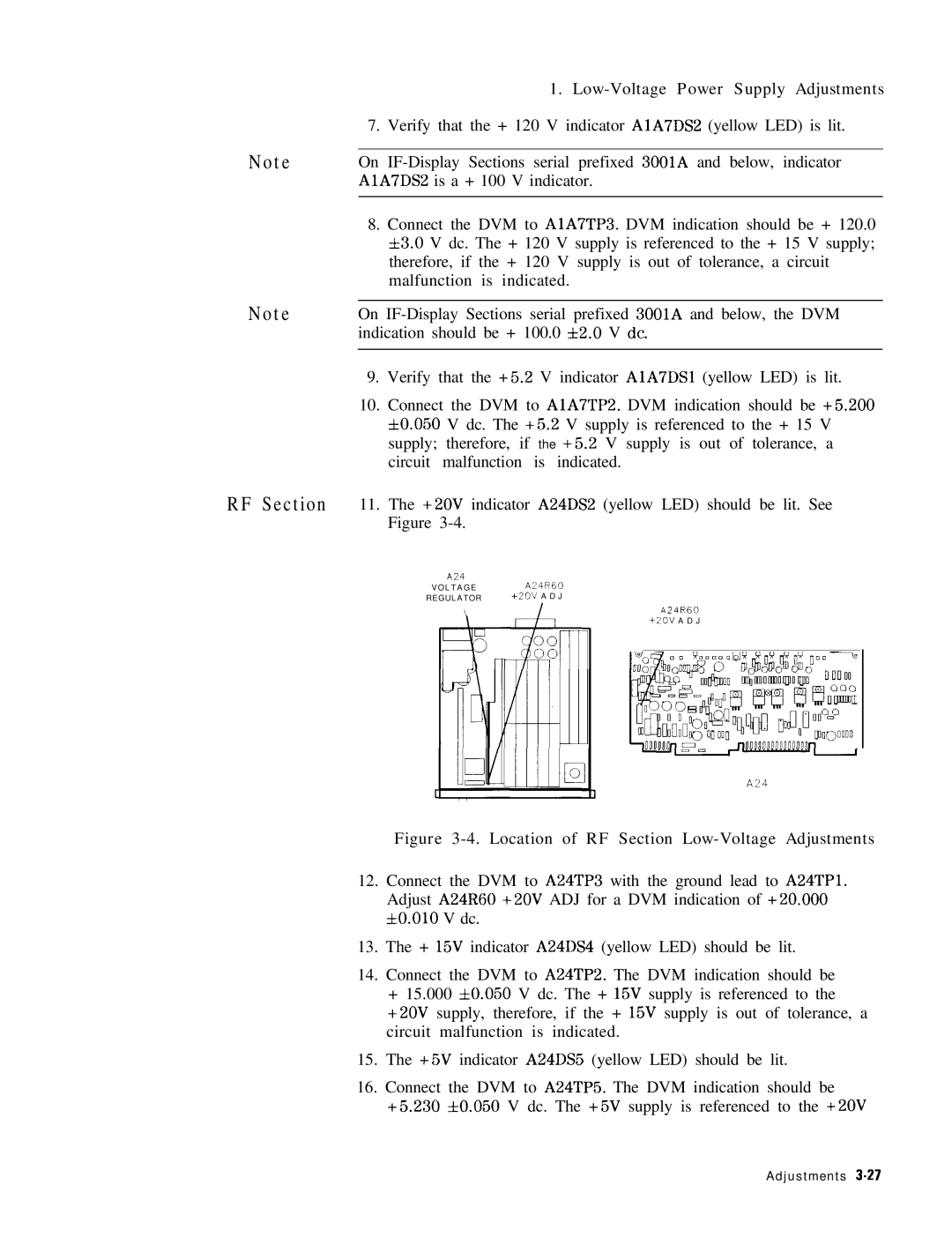 HP 8568B manual Location of RF Section Low-Voltage Adjustments 