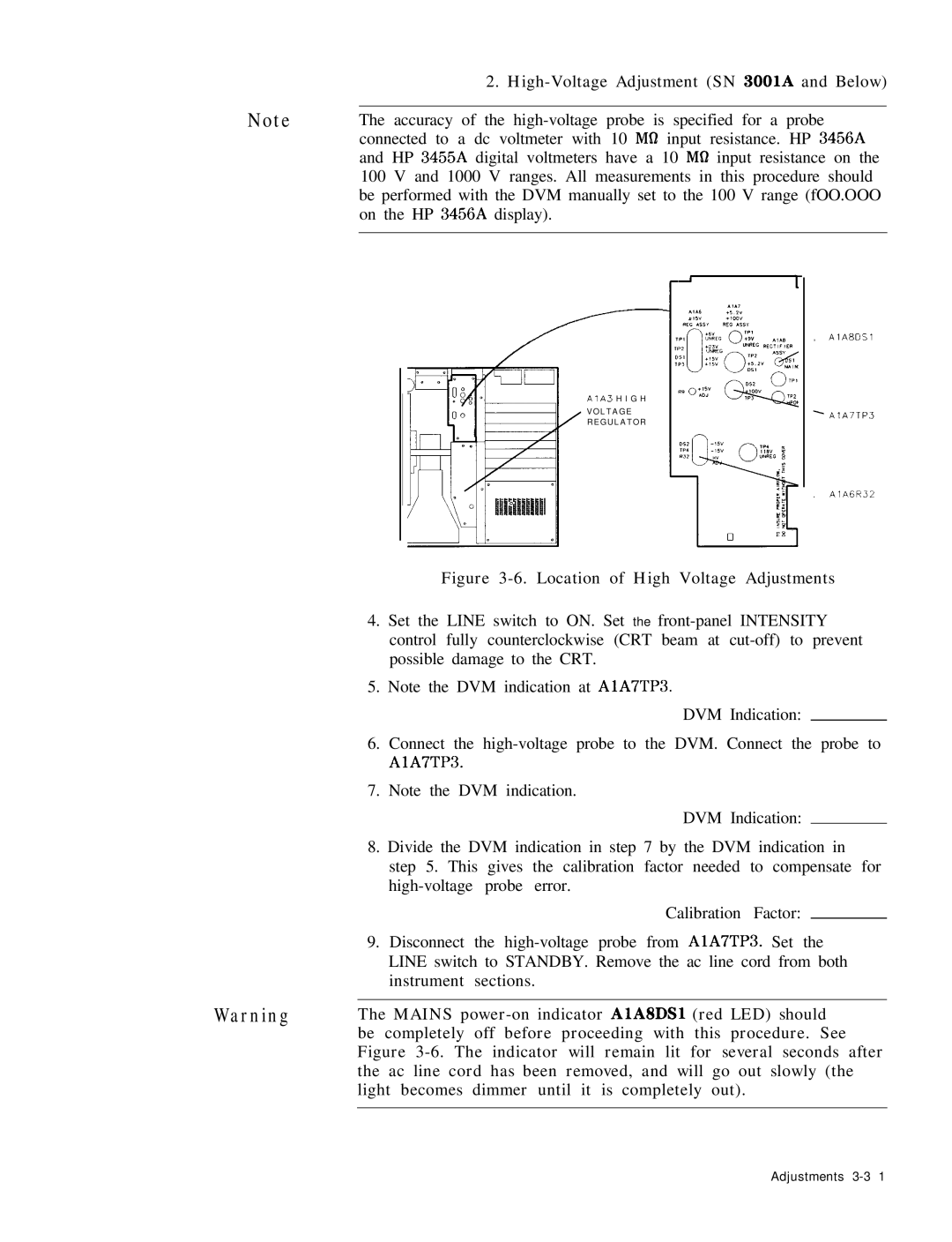 HP 8568B manual Location of High Voltage Adjustments 